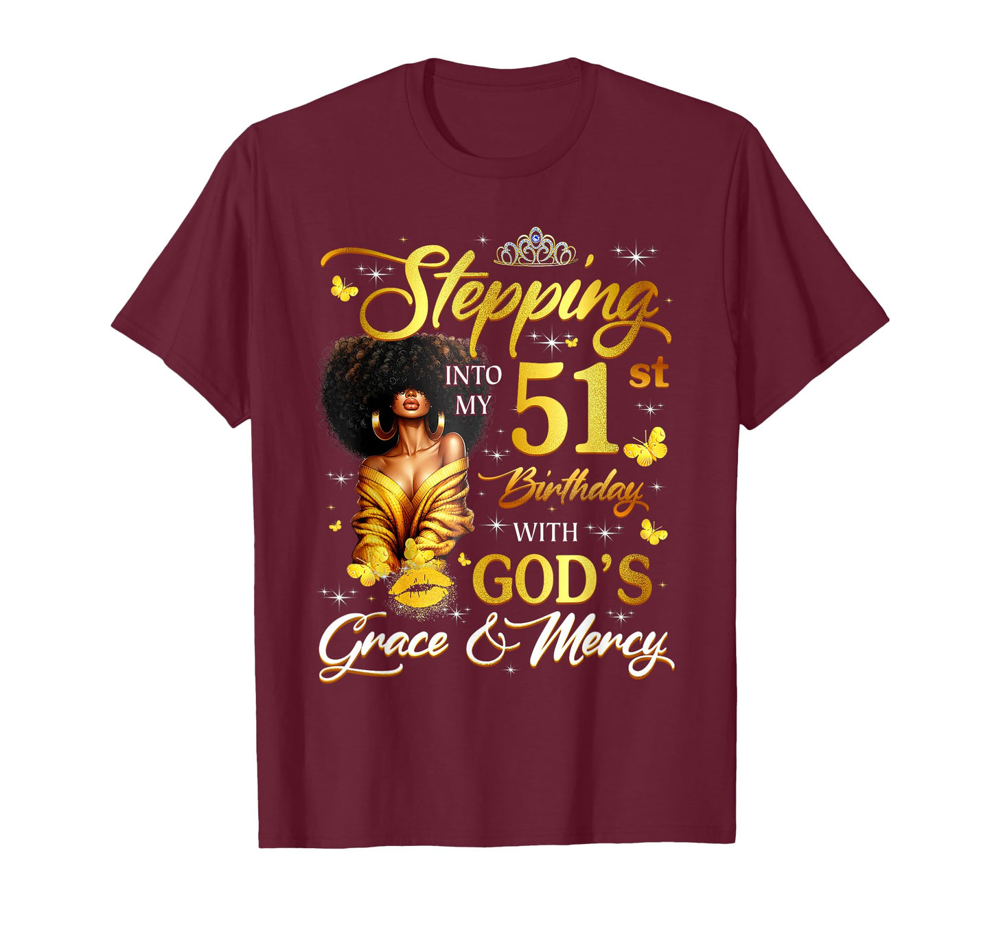 Stepping Into My 51st Birthday Black Queen Bday T-Shirt