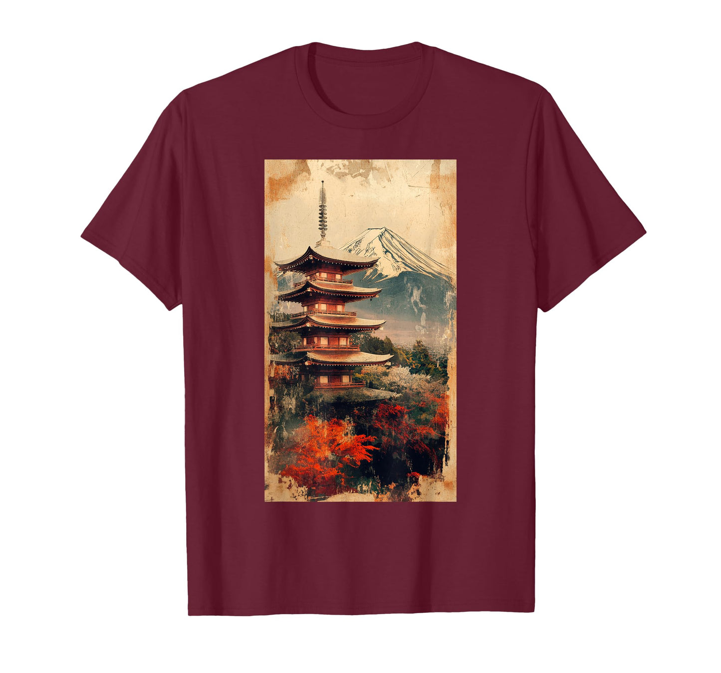 Vintage Japanese Landscape Pagoda Mount Fuji T-Shirt