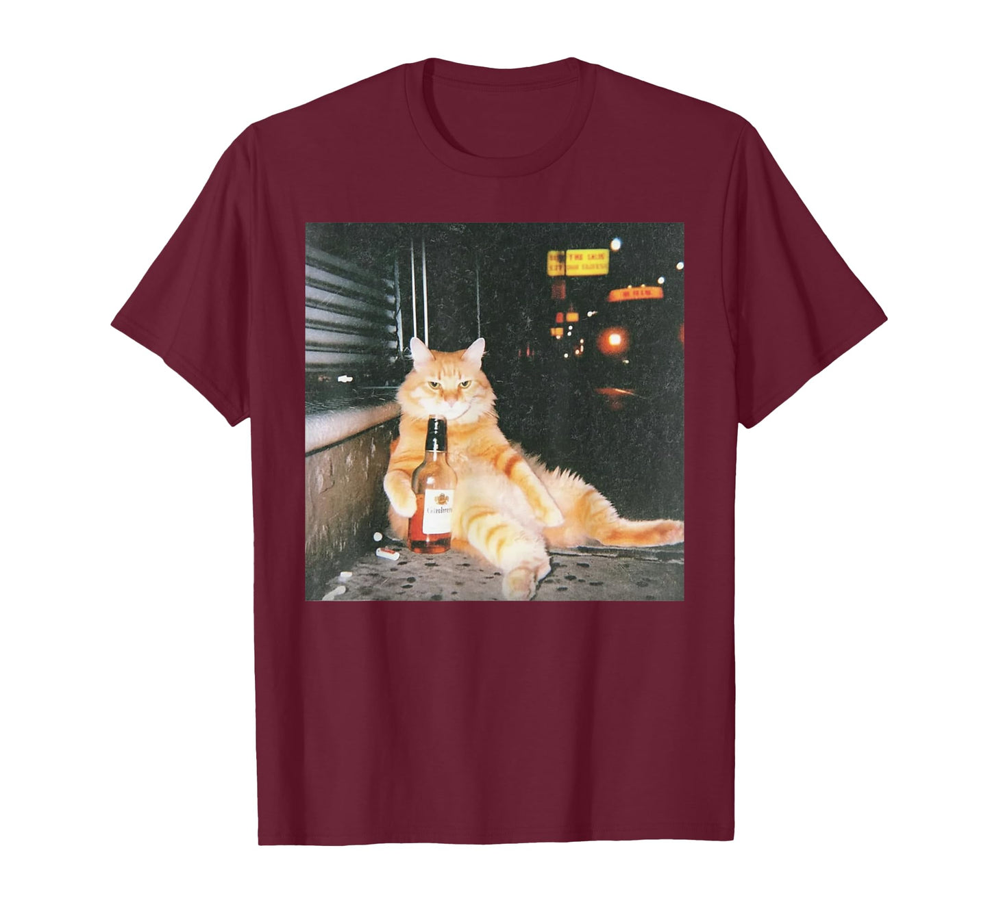 Vintage Drunk Cat Meme in Night Street Funny Cat Lover Gifts T-Shirt