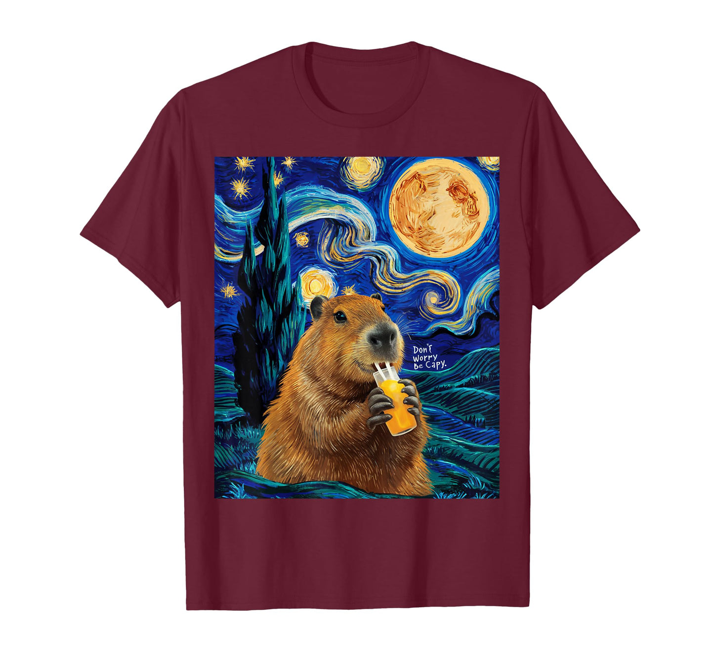 Capybara In Van Gogh Starry Night Don't Worry Be Capy Cappy T-Shirt