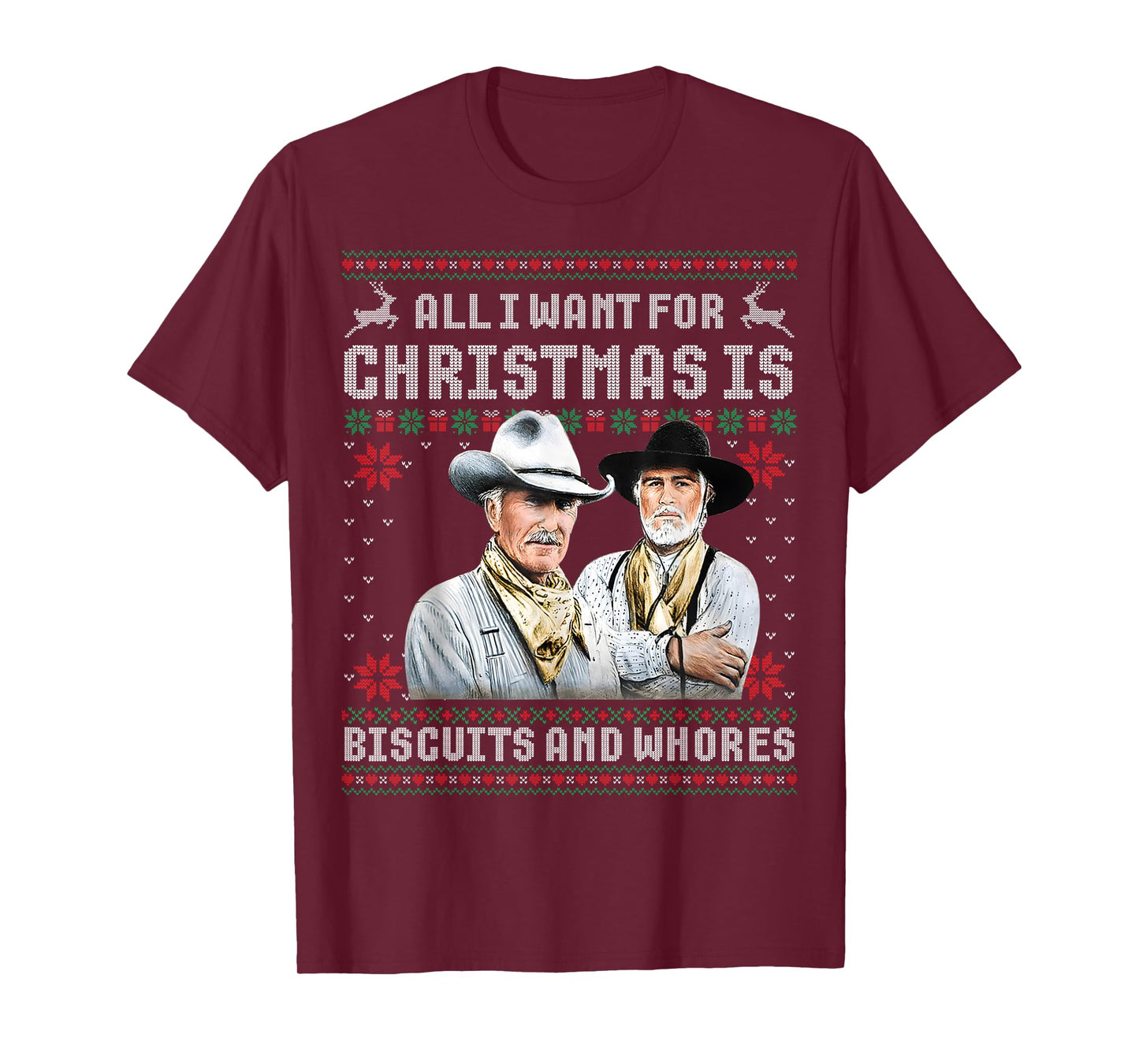 Western Cowboys Biscuits and Whores Christmas Quote Retro T-Shirt
