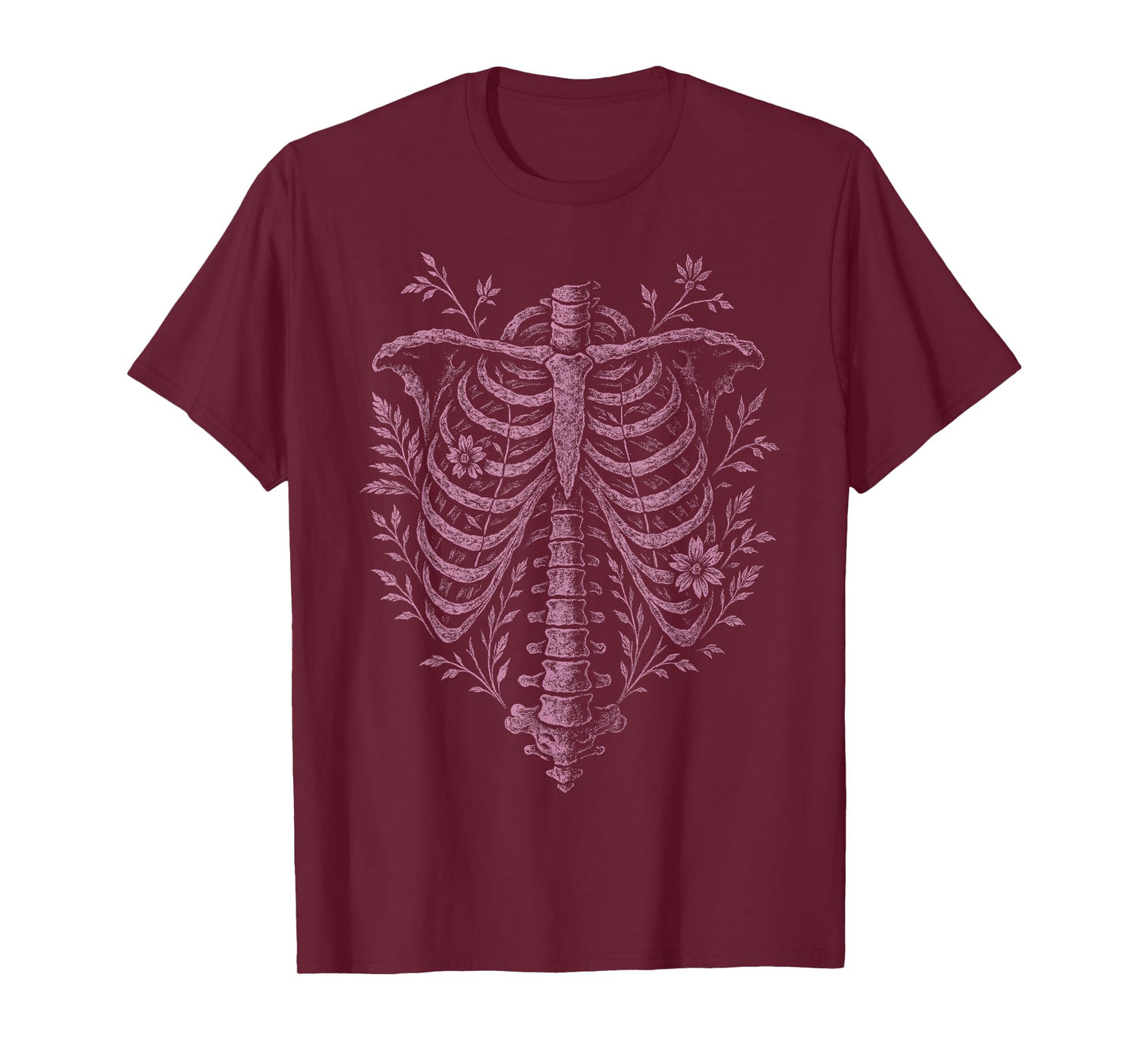 Pink Skeleton Ribcage Flowers Goth Occult Death Dark Alt T-Shirt