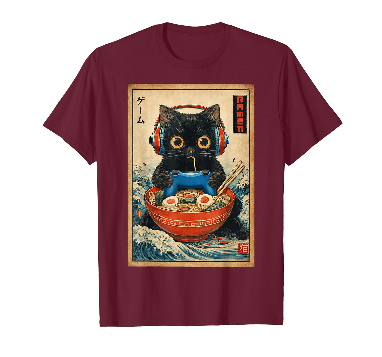Cat Ramen Japanese Funny Graphic Tees Kawaii Cat Anime Gifts T-Shirt