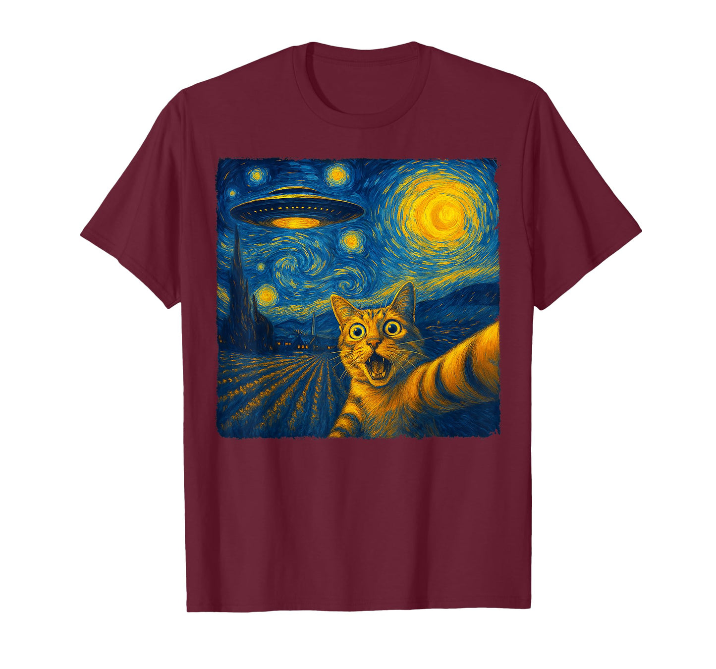 Cat Selfie with UFO Cats Starry Night Van Gogh Men Women Kid T-Shirt