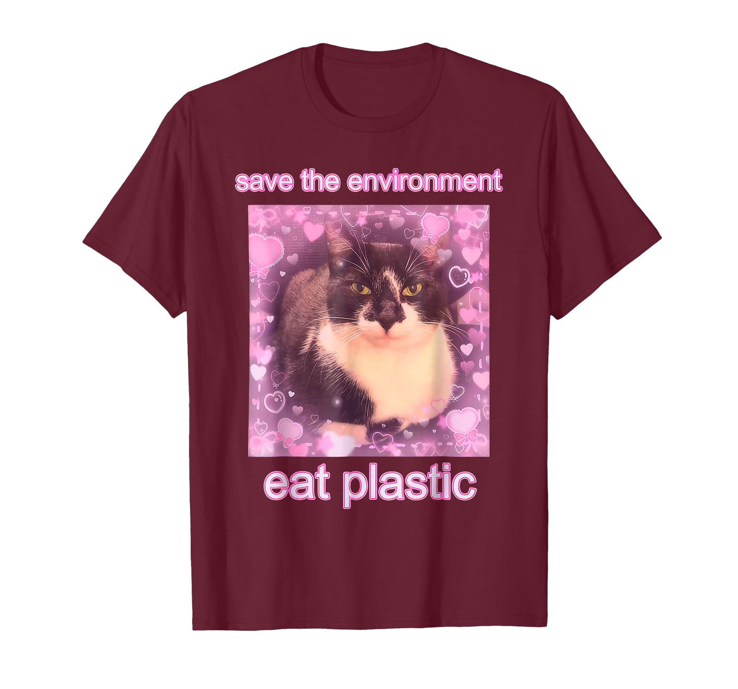 Save The Environment Eat Plastic Funny Cute Cat Meme T-Shirt