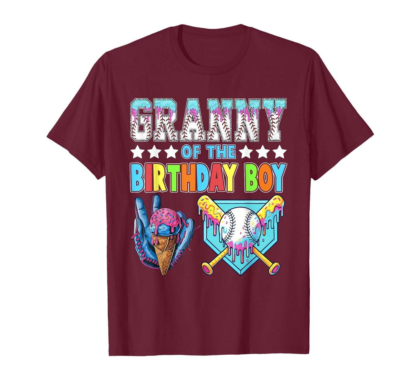 Baseball Ice Cream Drip Granny of The Birthday Boy T-Shirt