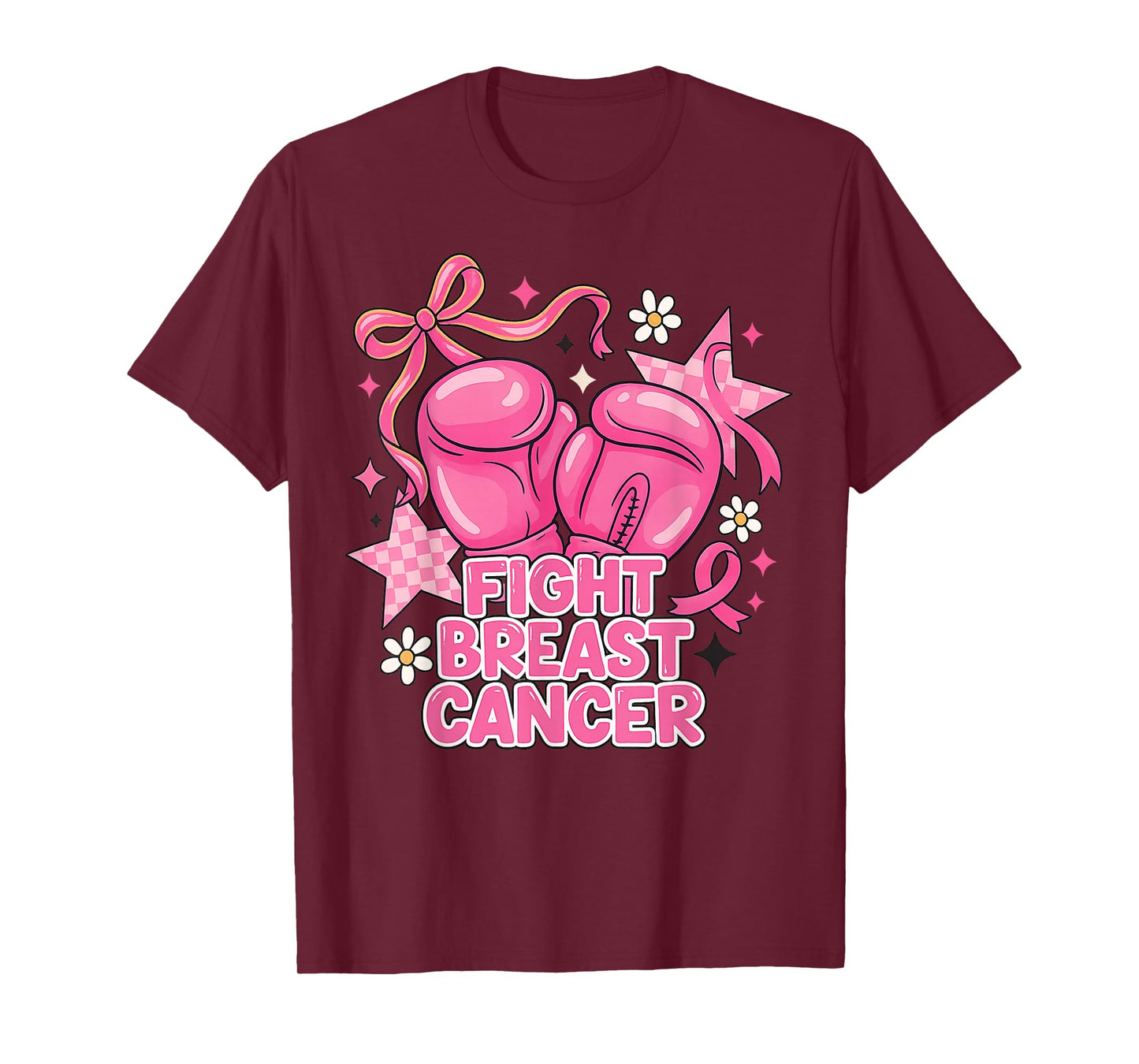 Girl Fight Boxing Gloves Pink Ribbon Breast Cancer Awareness T-Shirt
