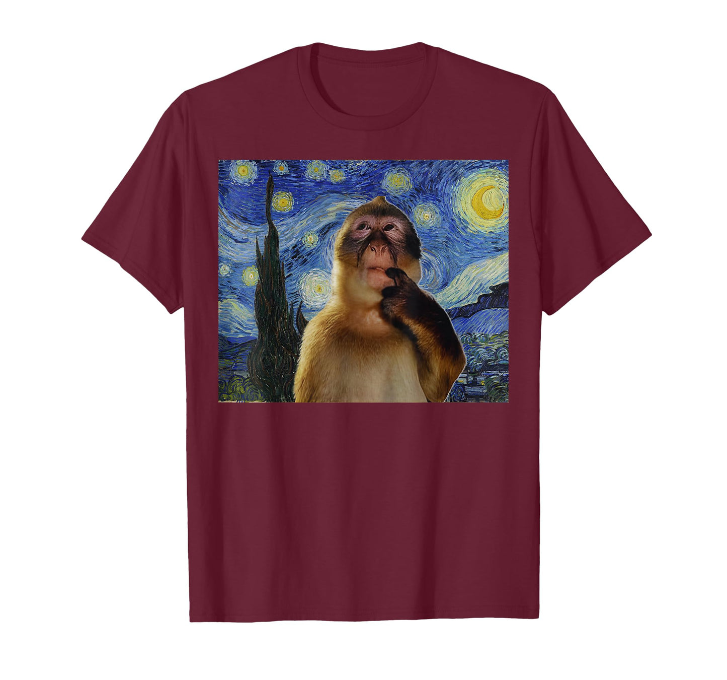 Monkey Thinking Funny Starry Night Monkey Meme Brainrot Gift T-Shirt