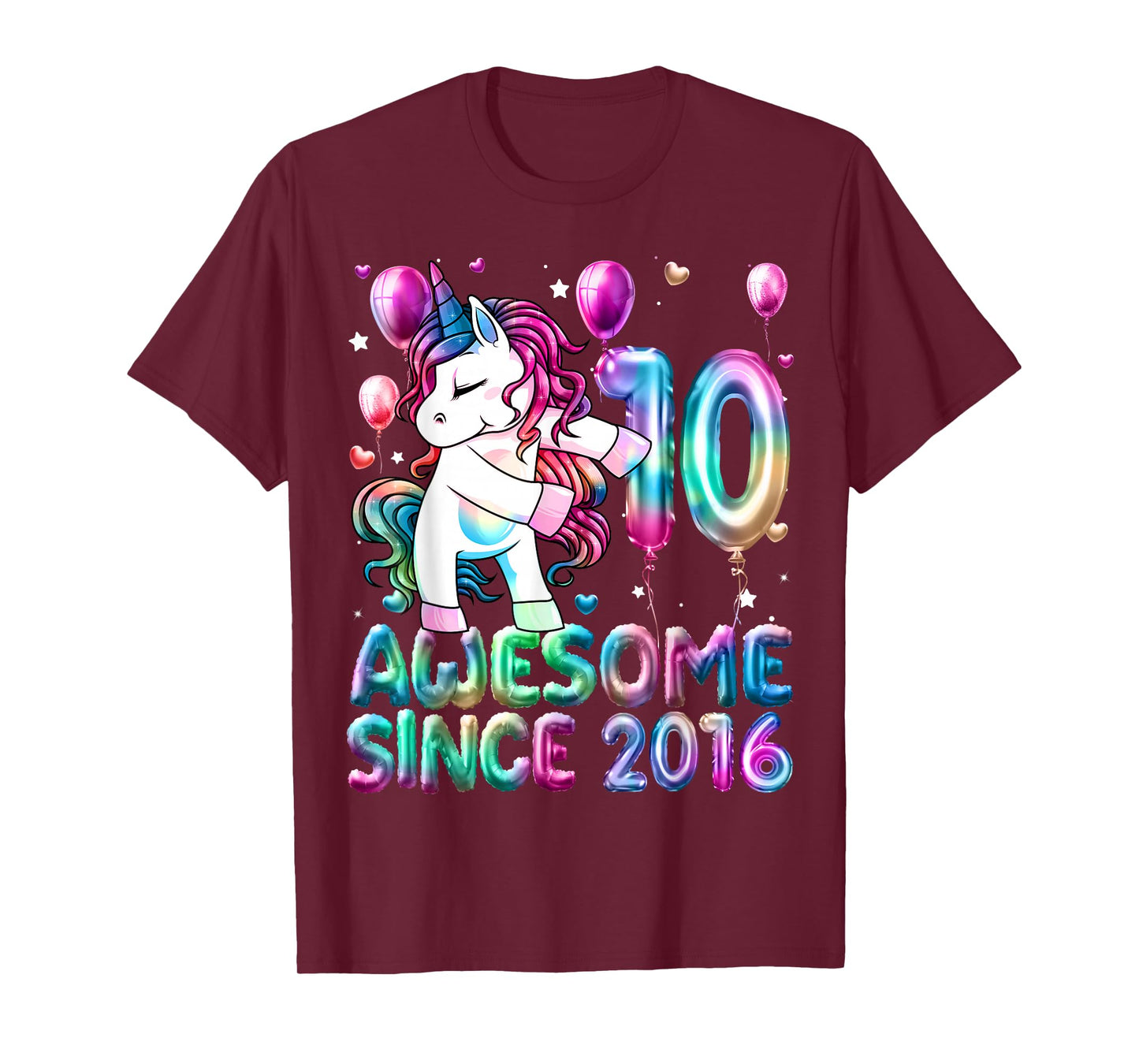 10 Year Old Awesome Since 2016 Unicorn 10th Birthday Girl T-Shirt