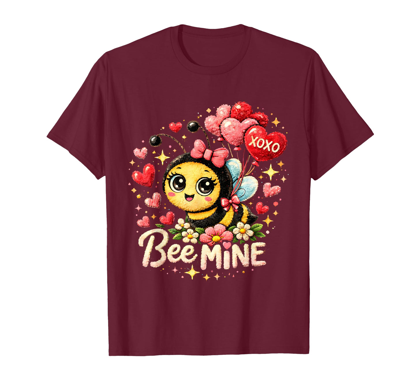 Bee Mine Cute Valentine with Balloons and Flowers T-Shirt