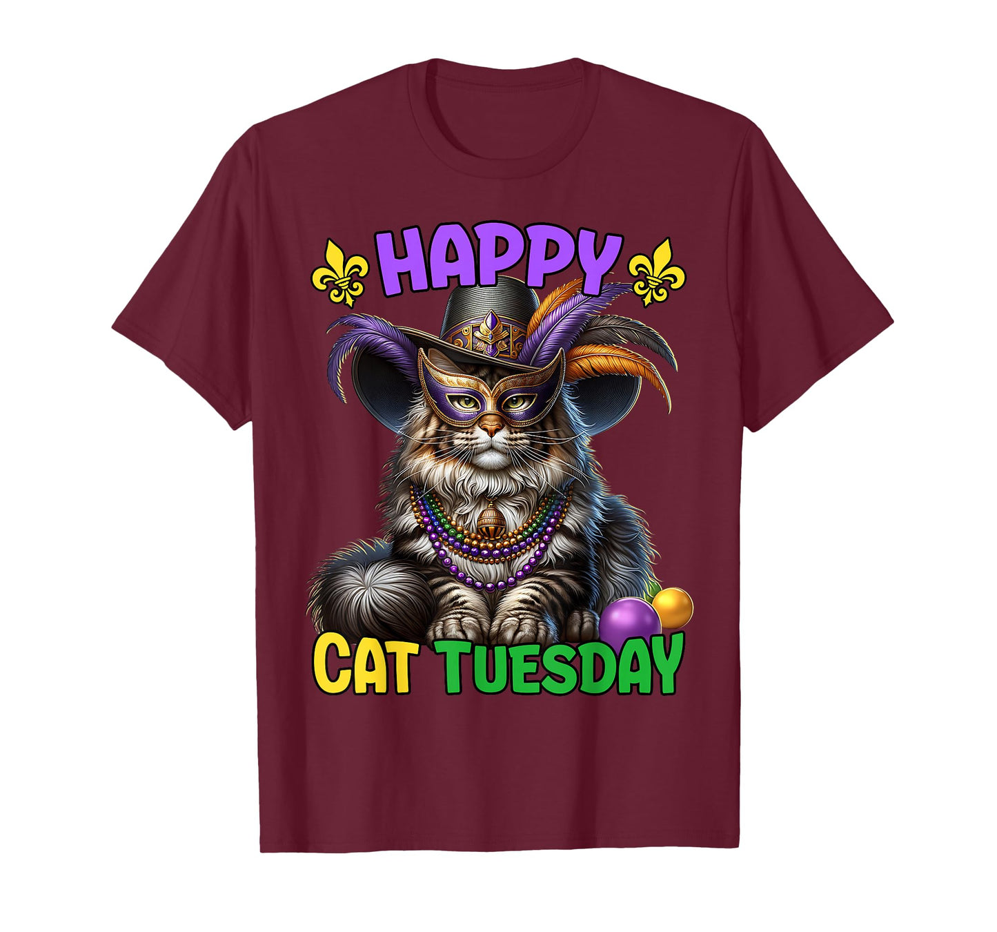 Mardi Gras Maine Coon Cat Tuesday Mardi Gras T-Shirt