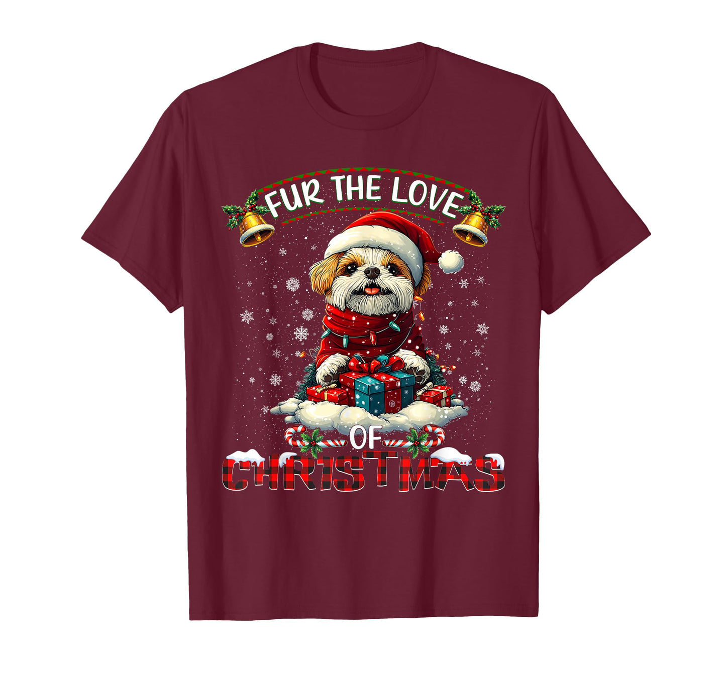 Shih Tzu Christmas Tree Lights Decorations Dog Lover Xmas T-Shirt