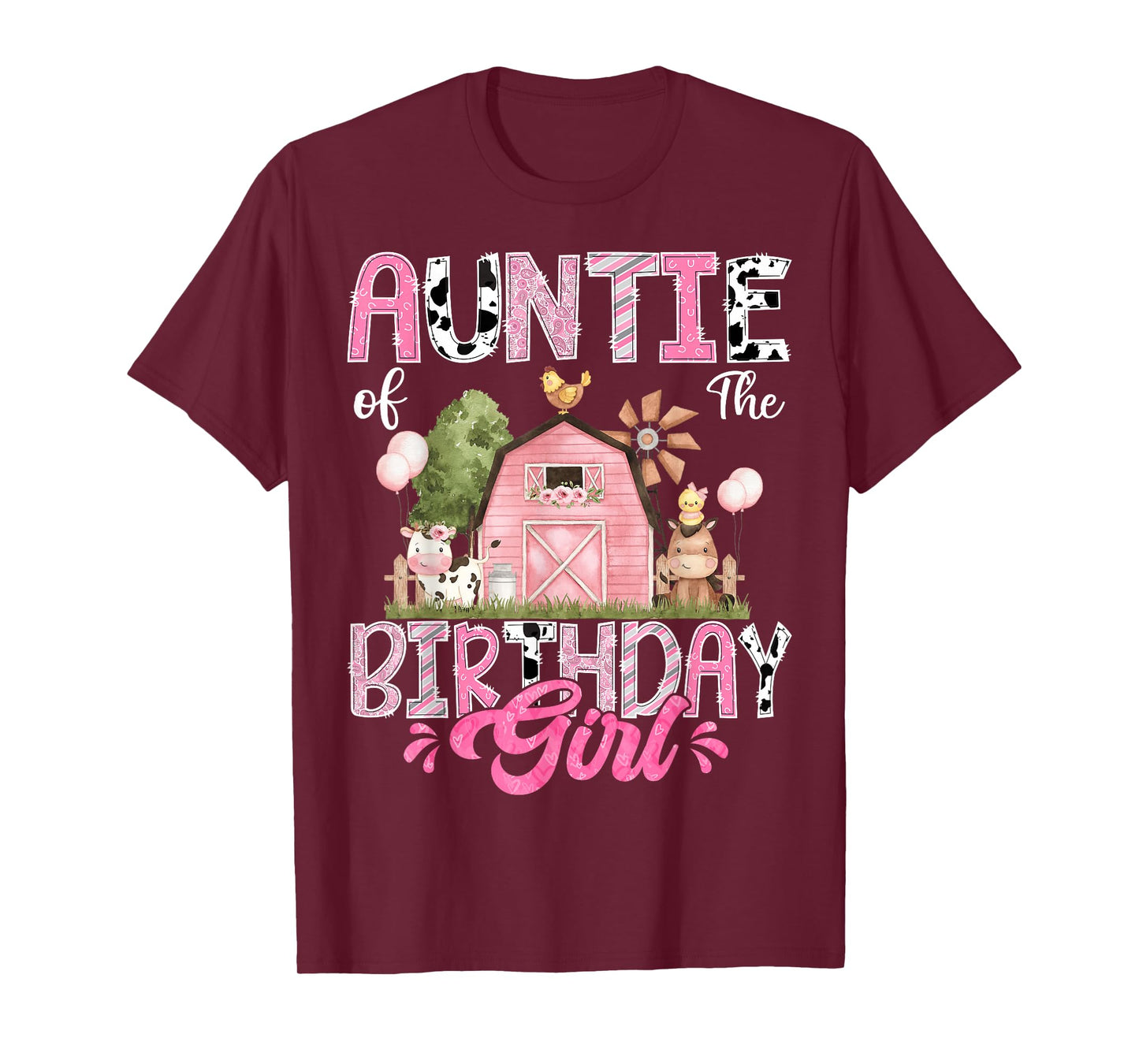 Auntie Of The Birthday Girl 1St Birthday Pink Cow Farm T-Shirt