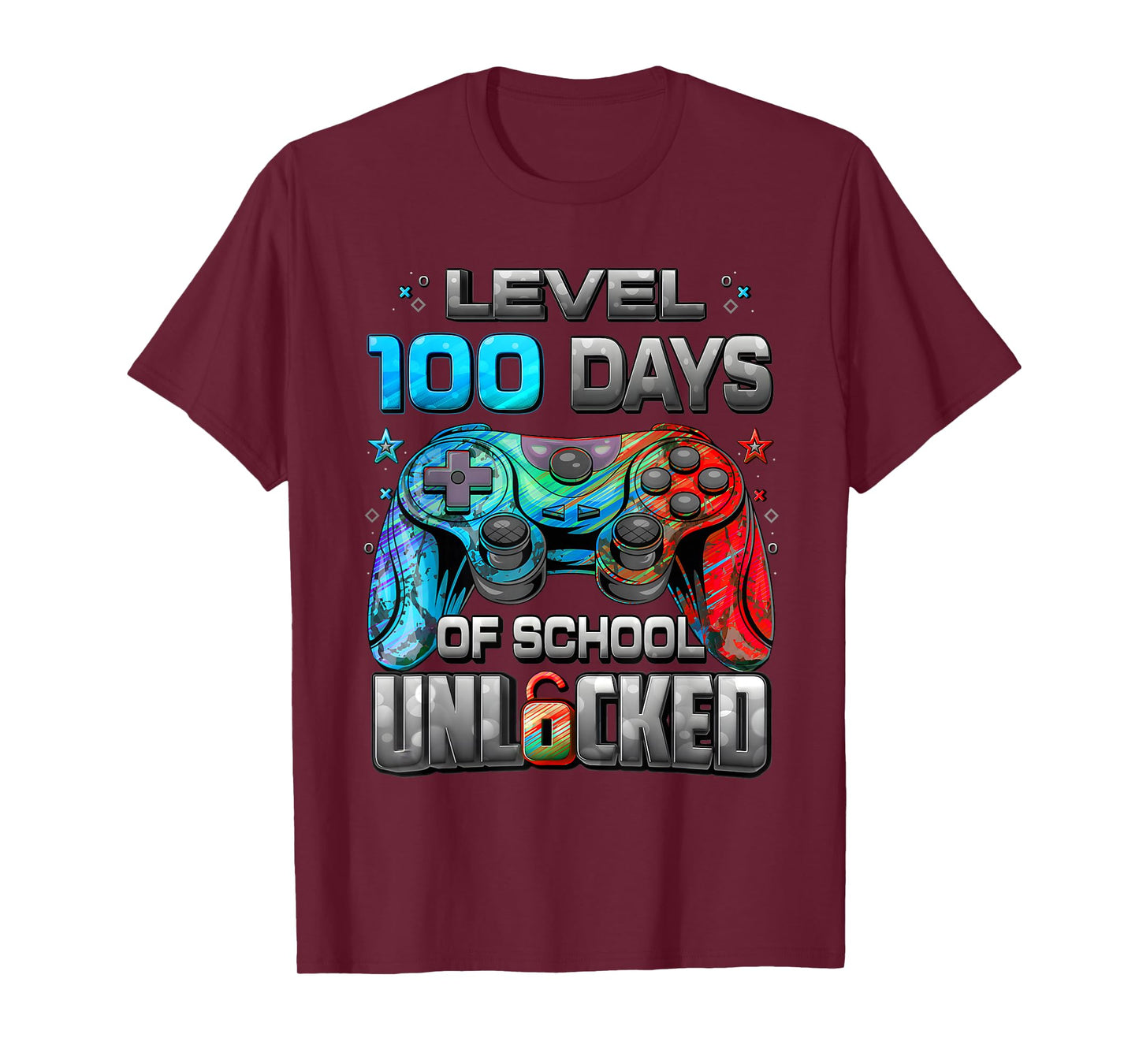 Level 100 Days of School Unlocked Gamer Video Games Boys T-Shirt