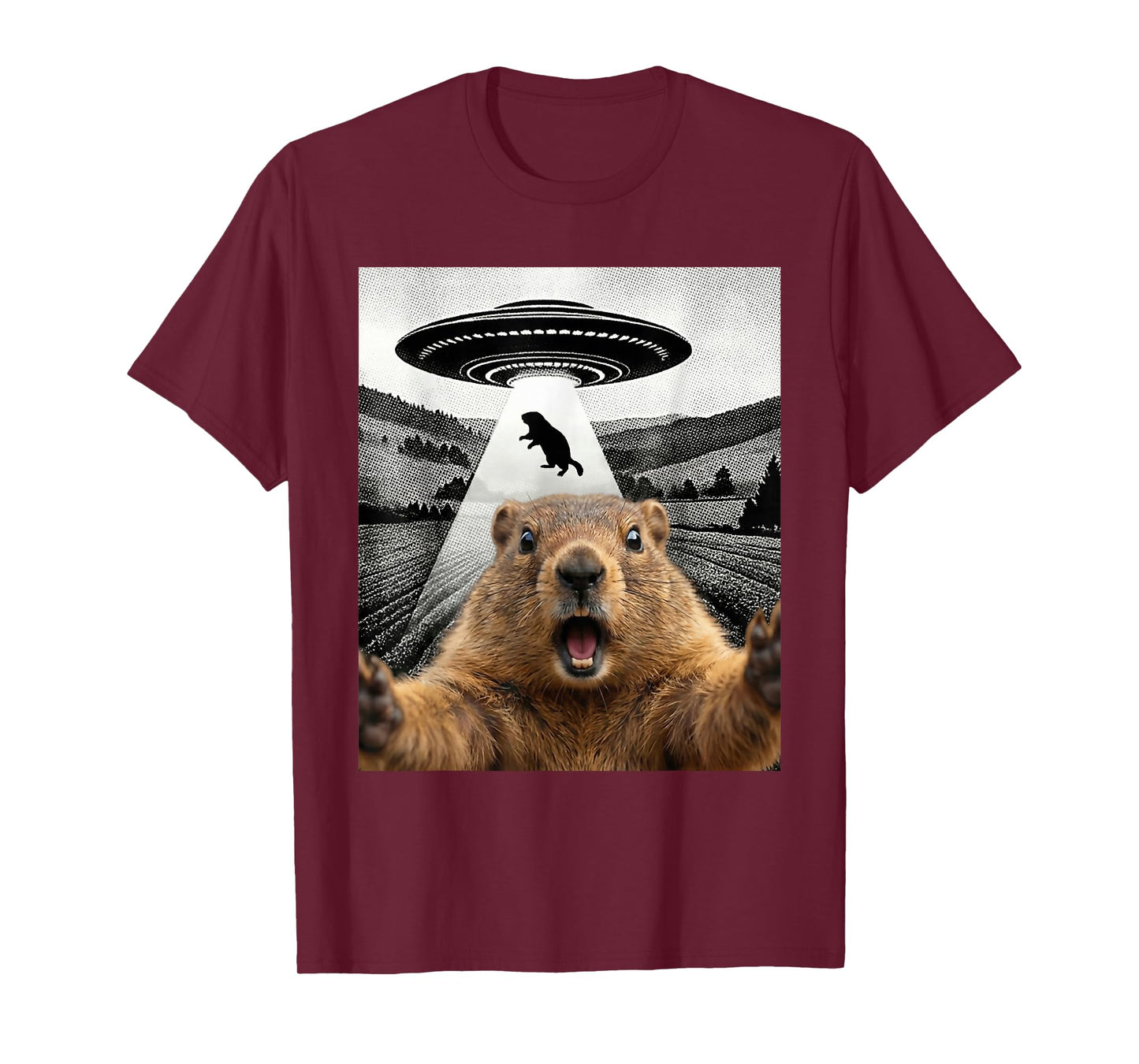 Groundhog Selfie with Alien UFO Humor Men Women Kids T-Shirt