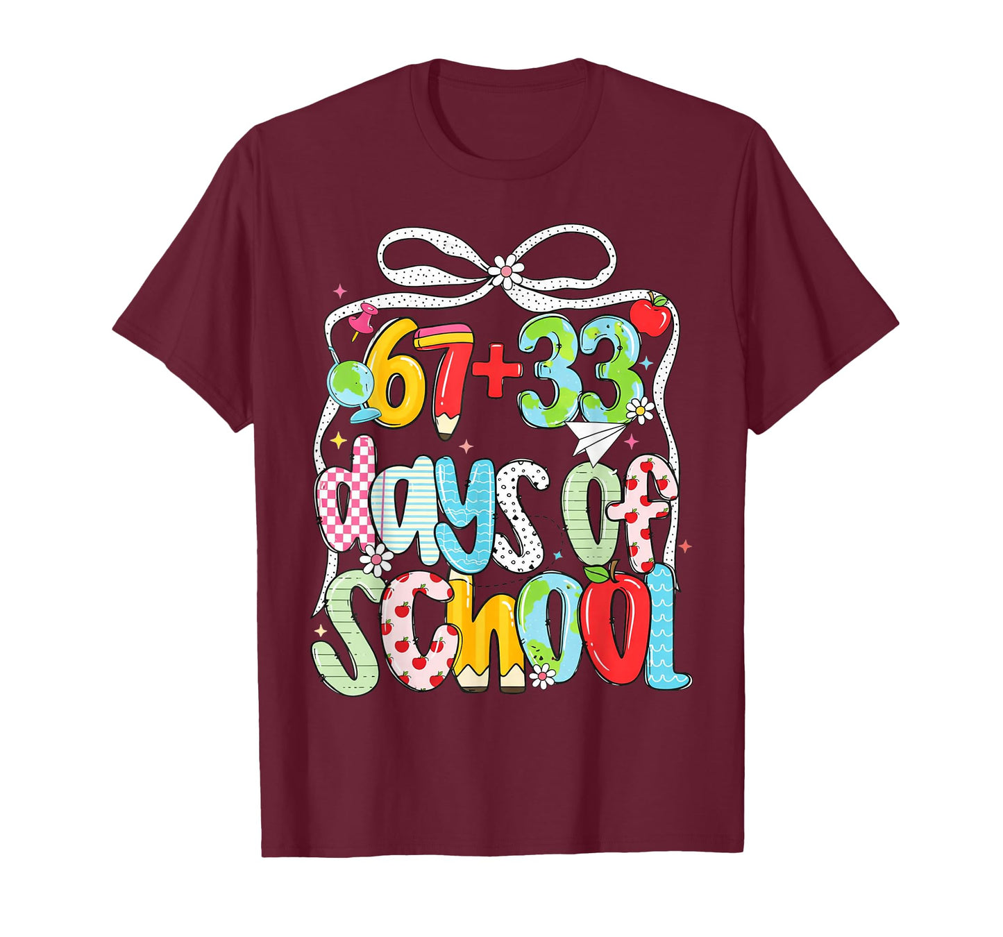 Preppy 67+33 Days of School Bow 100 Days Classroom T-Shirt