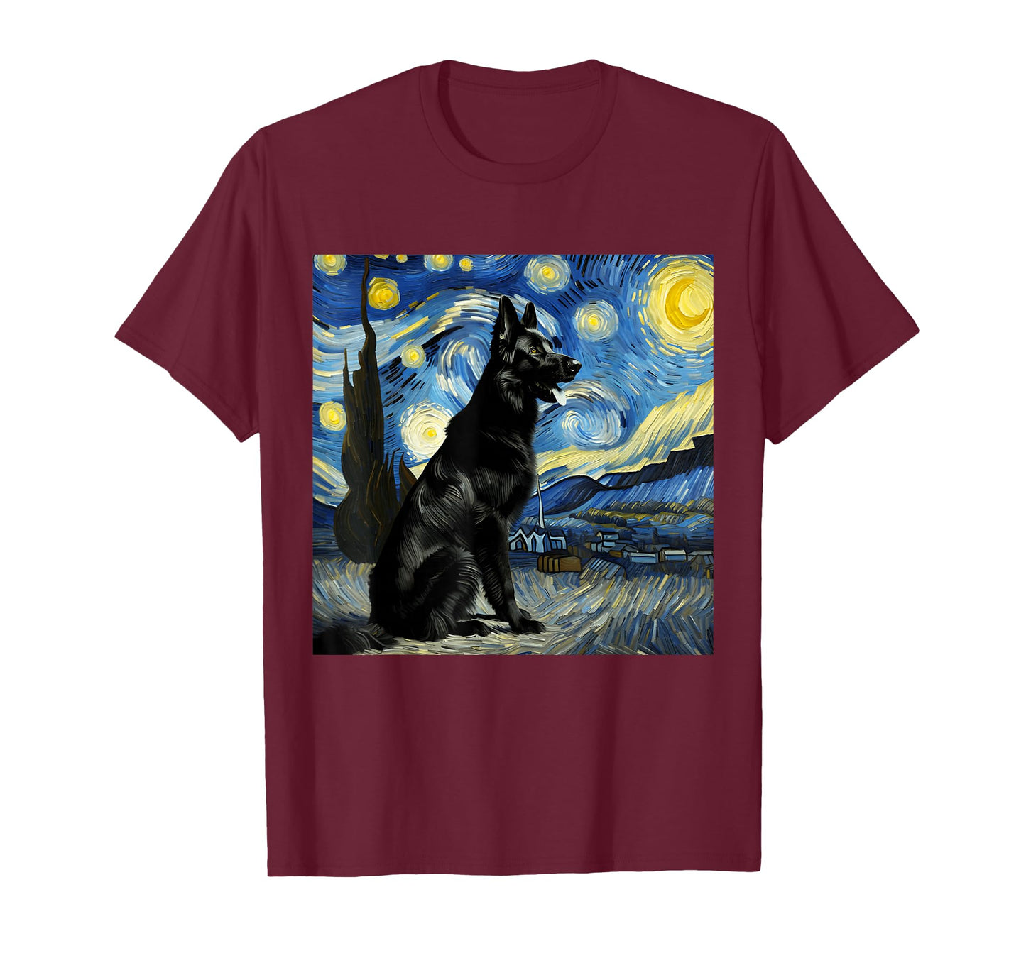 Black German Shepherd Starry Night Van Gogh Thanksgiving T-Shirt