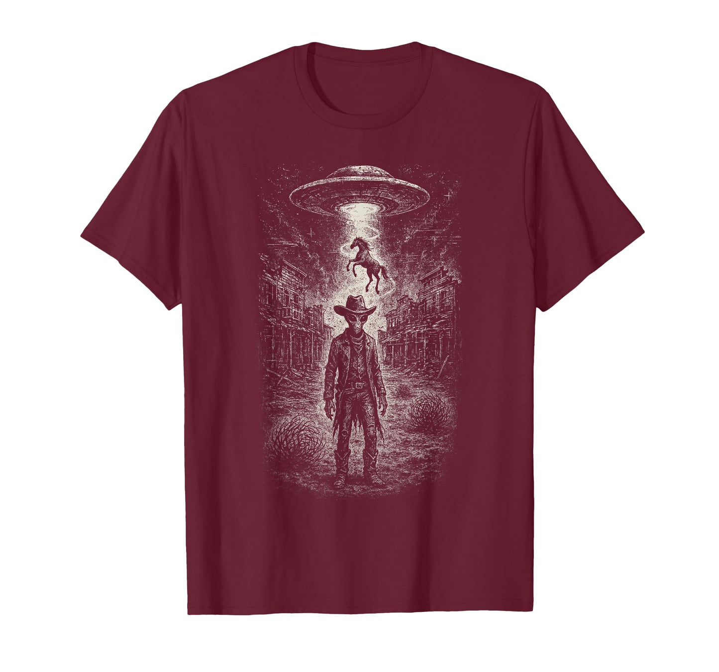 Alien Cowboy UFO Abduction Western Sci-Fi Funny Space Grunge T-Shirt