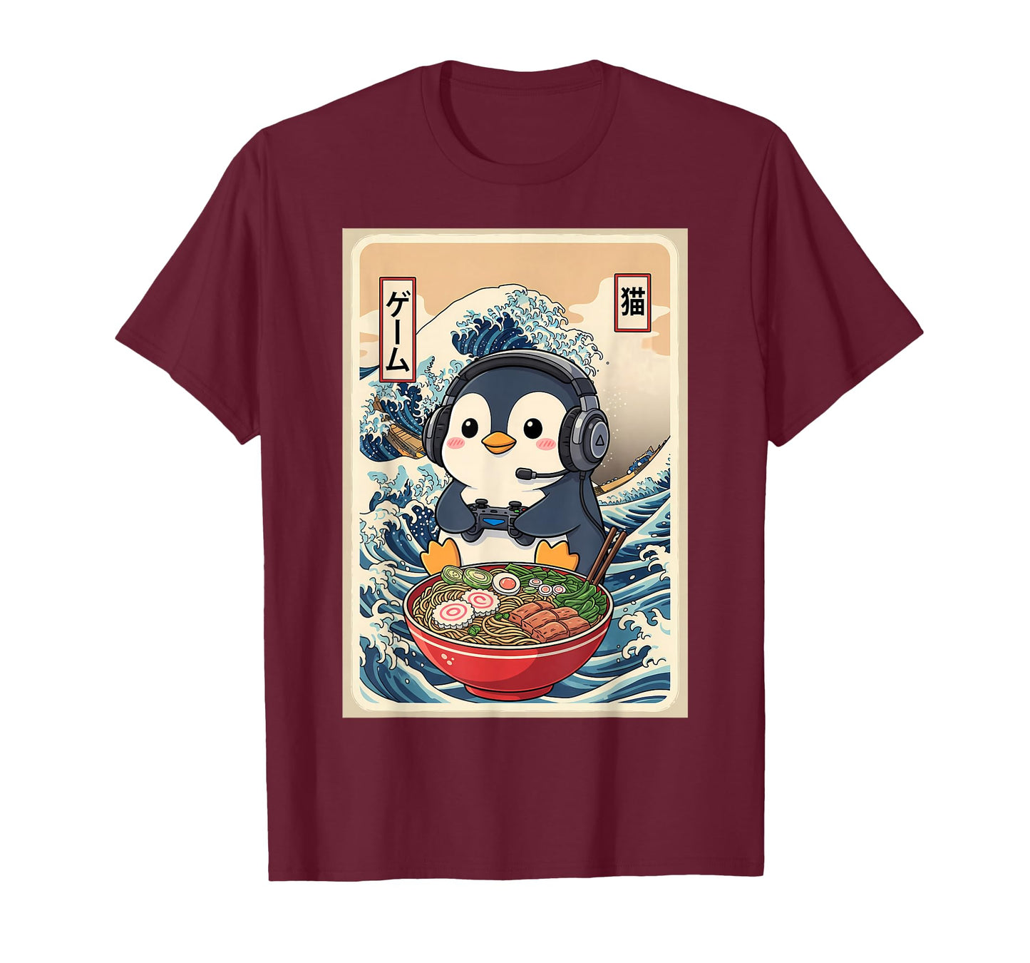 Penguin Kawaii Japanese Ramen Noodle Retro Gaming Men T-Shirt