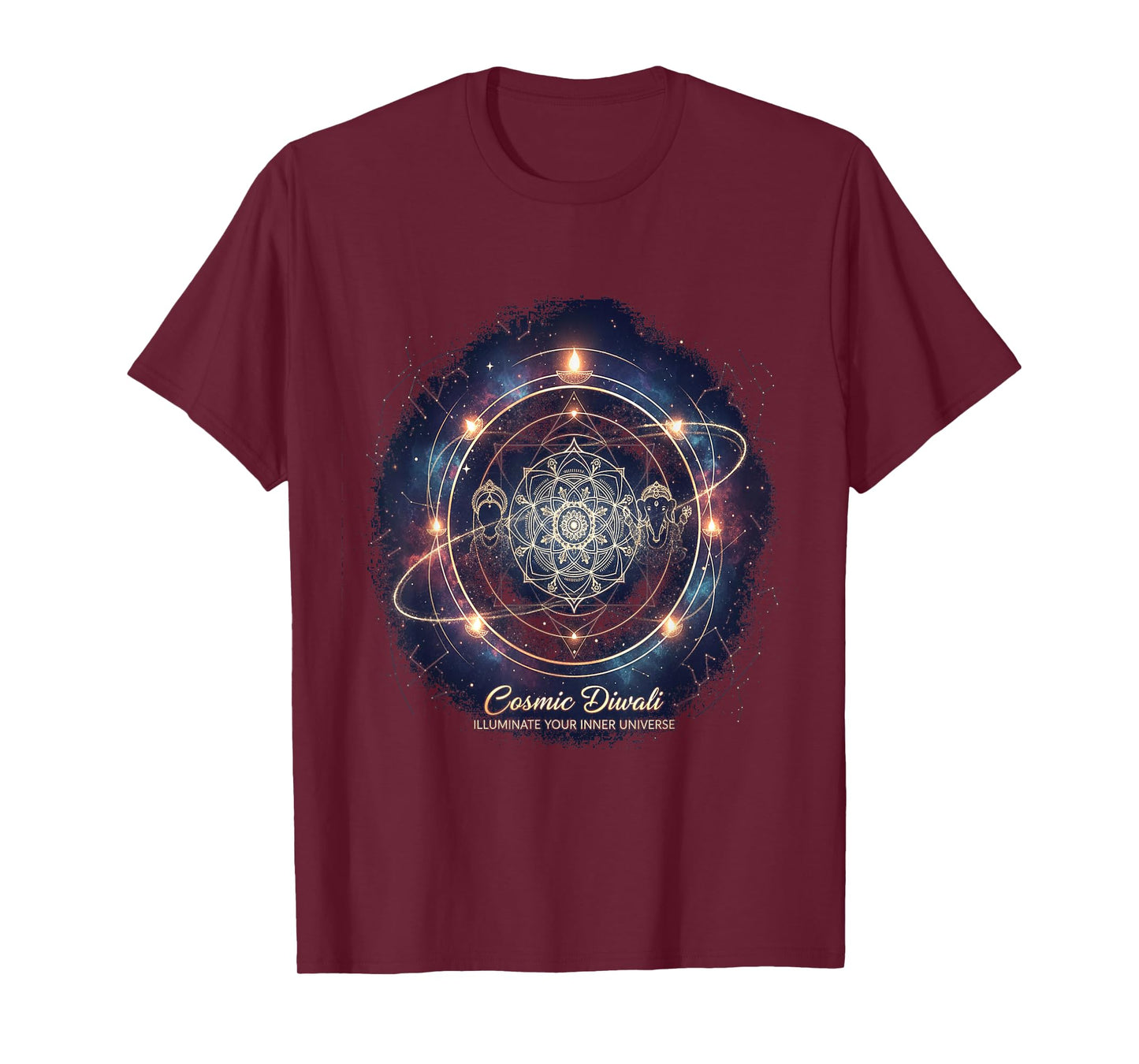 Cosmic Diwali Mandala, Meditation,Spiritual, Festive T-Shirt