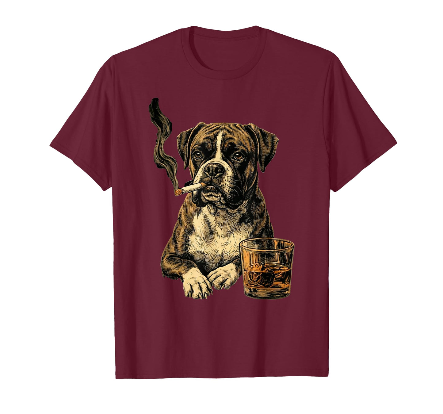 Funny Boxer Dog Smoking Cigarette Whisky Lover Funny Dog T-Shirt