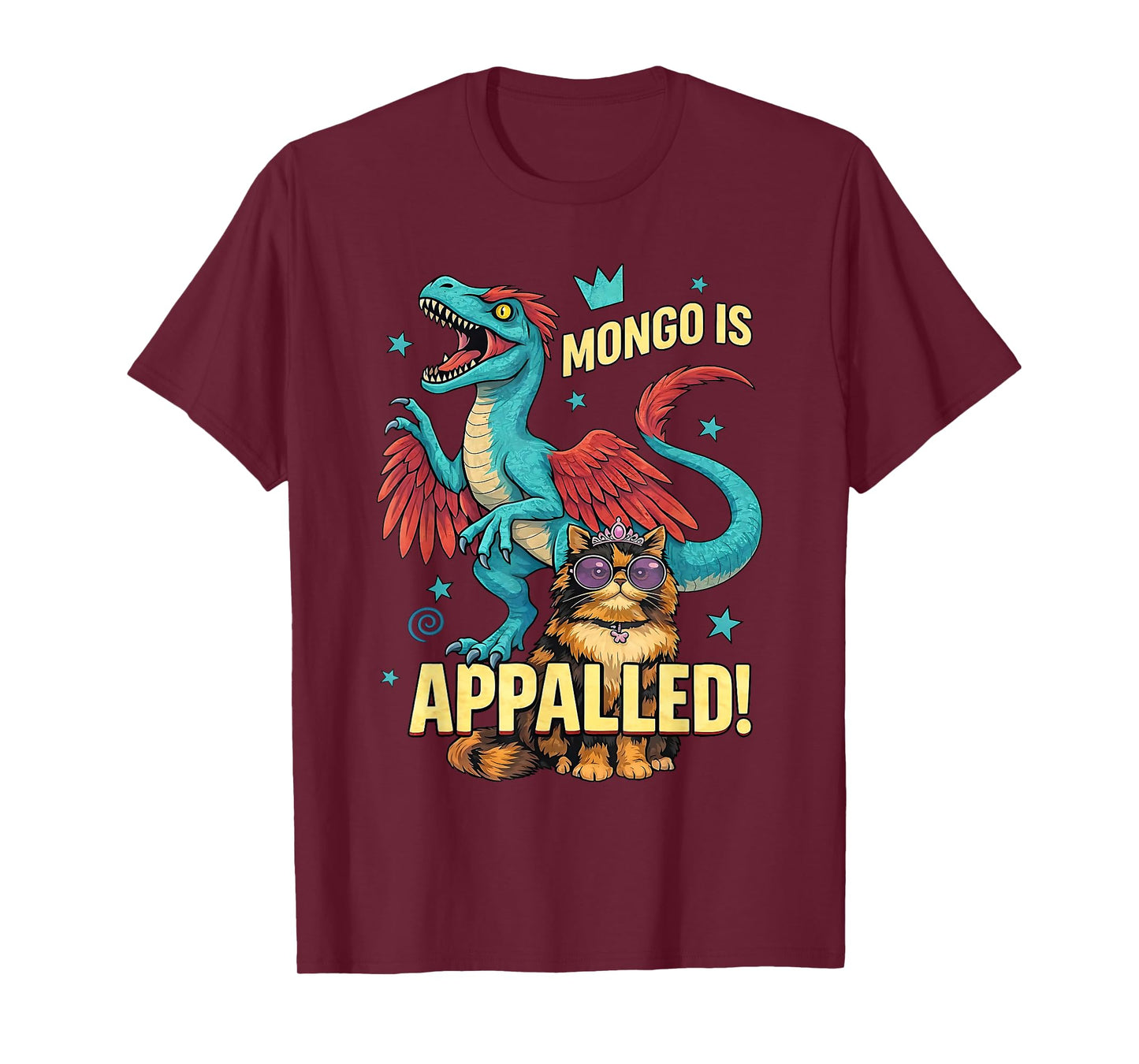 Retro Mongo is Appalled Princess Cat Riding Dinosaur Womens T-Shirt