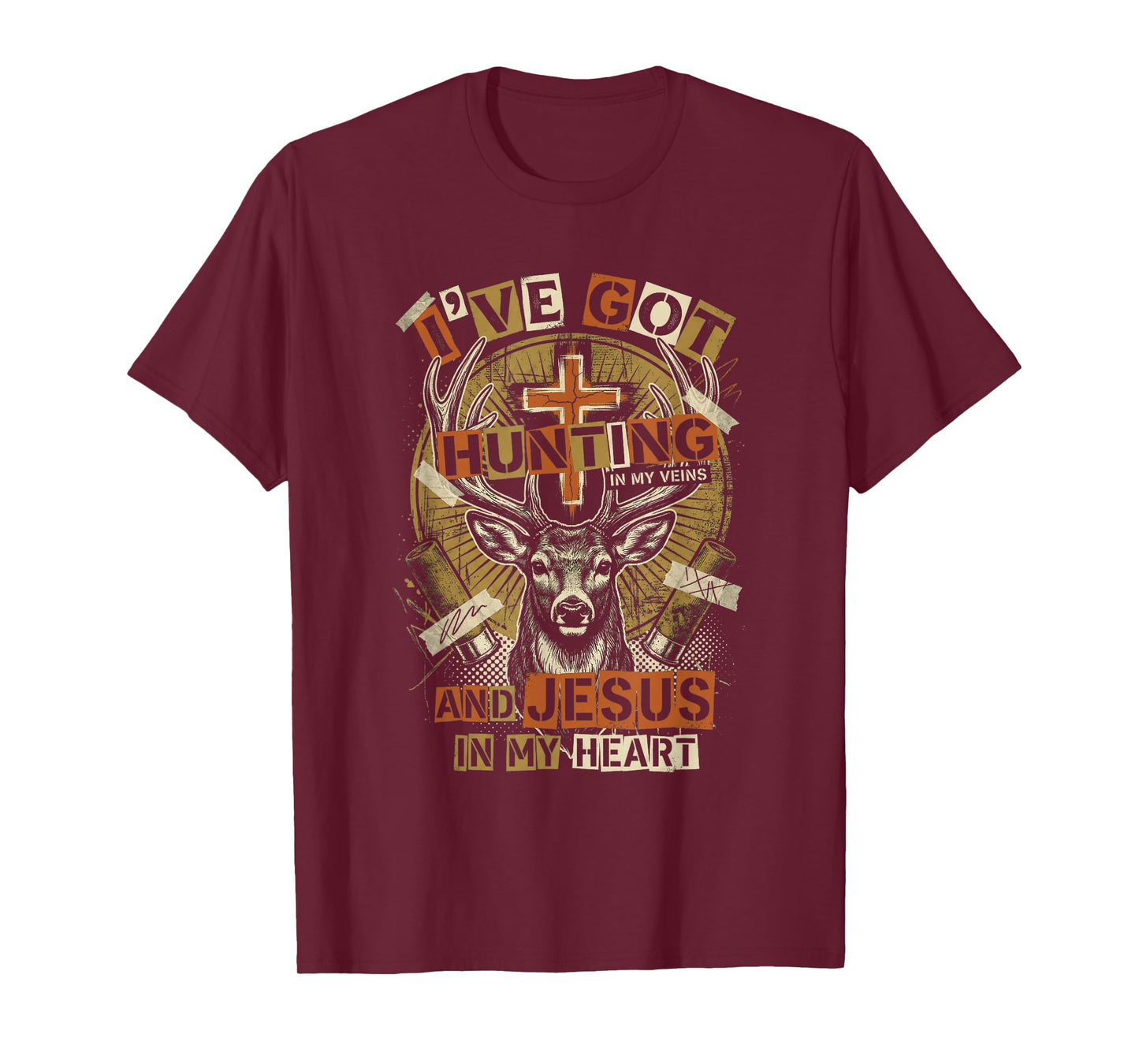 Hunting in My Veins Jesus in Heart Christian Deer Hunter T-Shirt
