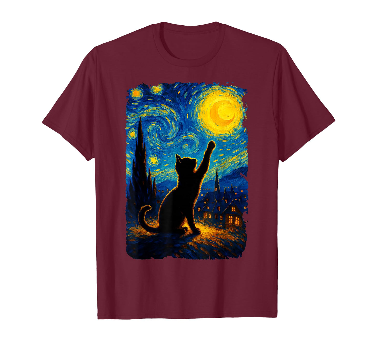 Black Cat Starry Night Van Gogh Cat, Cat Mom, Cat Dad T-Shirt