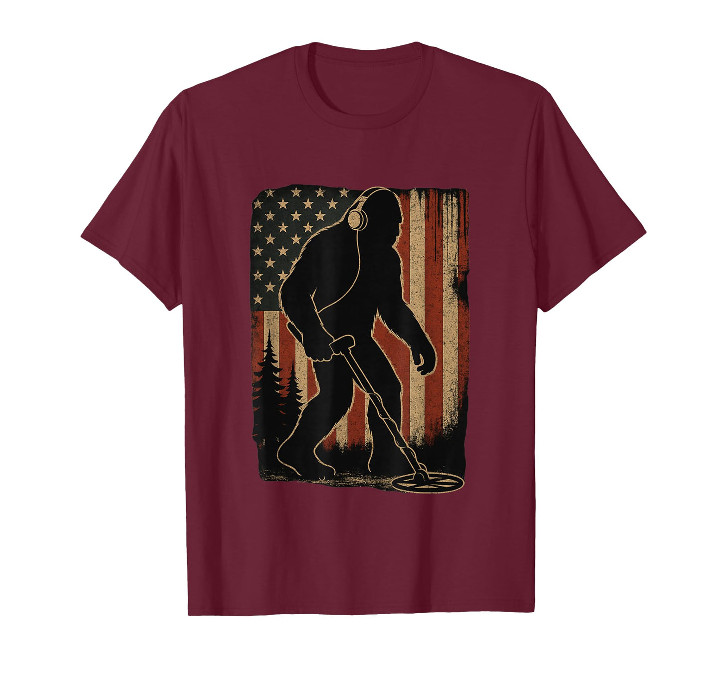 Bigfoot Dirt Fishing Metal Detecting American Flag Patriotic T-Shirt