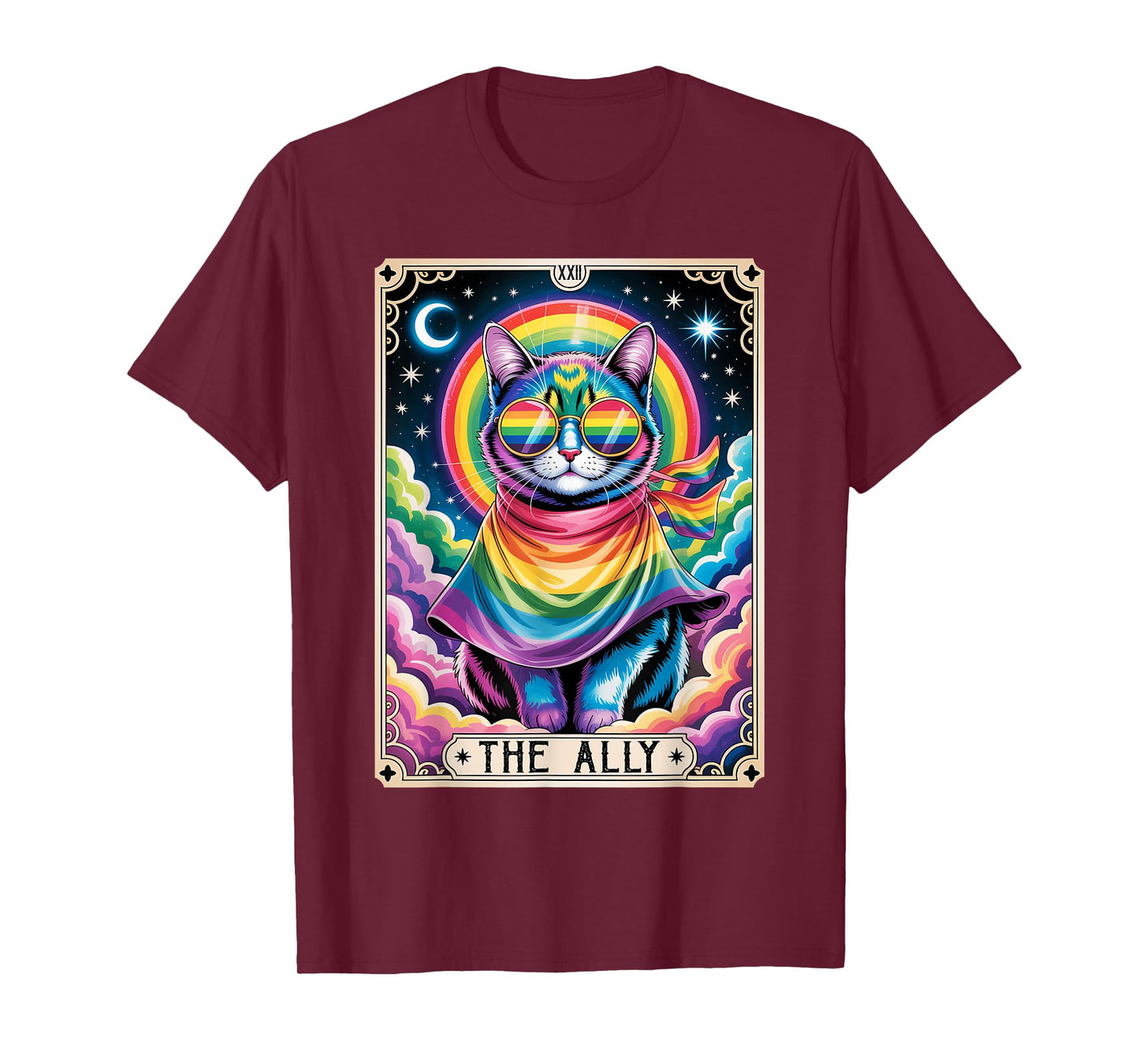 The Ally Tarot Card Cat with Rainbow LGBT Pride Gay Support Men Women Kids T-Shirt