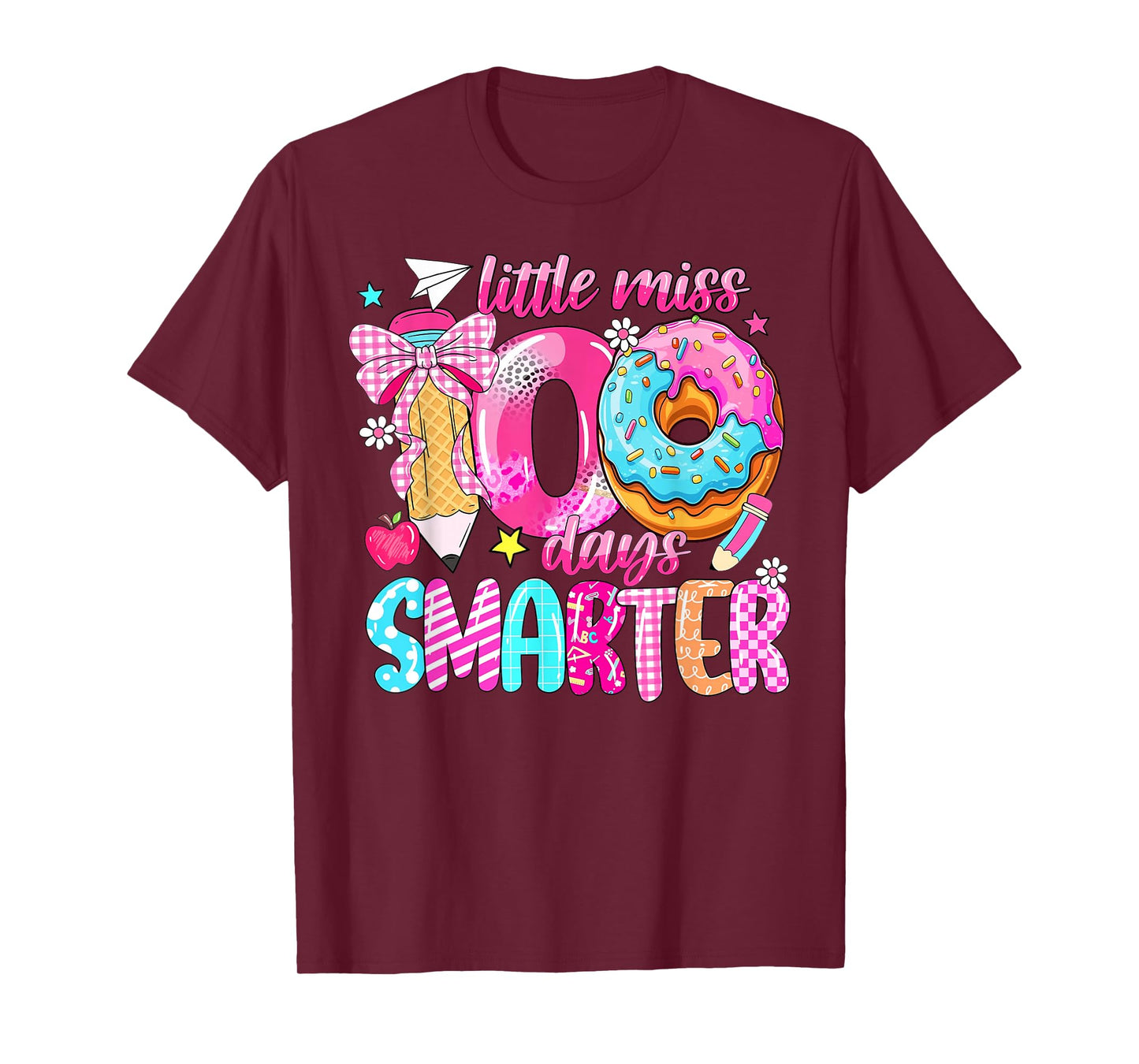 Little Miss 100 Days Smarter Donut 100 Days of School Girl T-Shirt