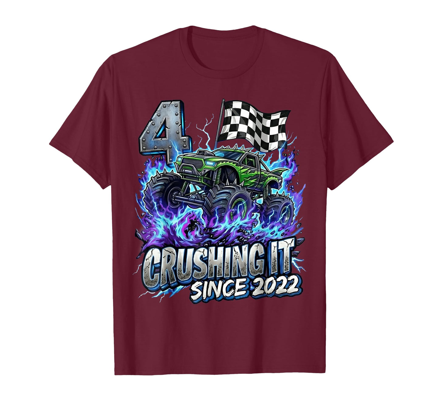 4th Birthday Monster Truck 4 Years Old Boys Kids Born 2022 T-Shirt