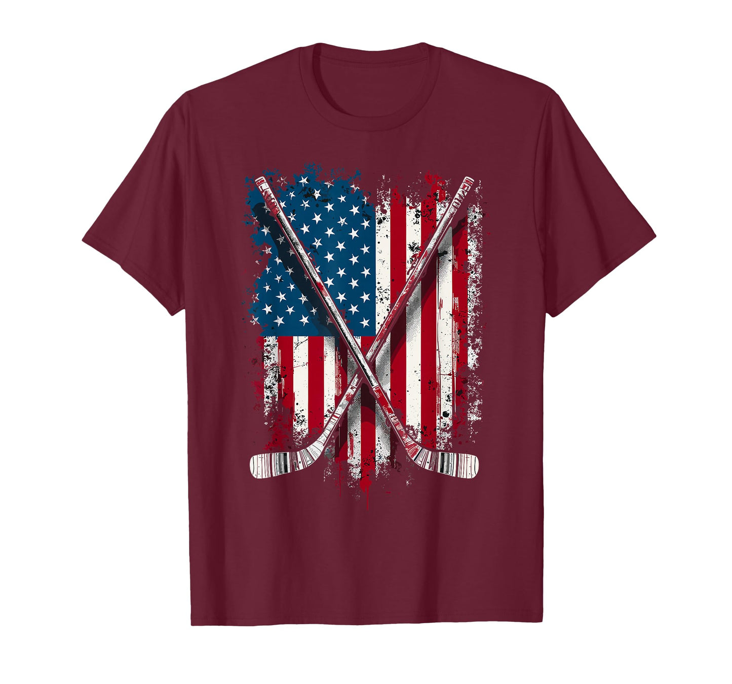 Hockey Stick USA Flag Hockey Player T-Shirt