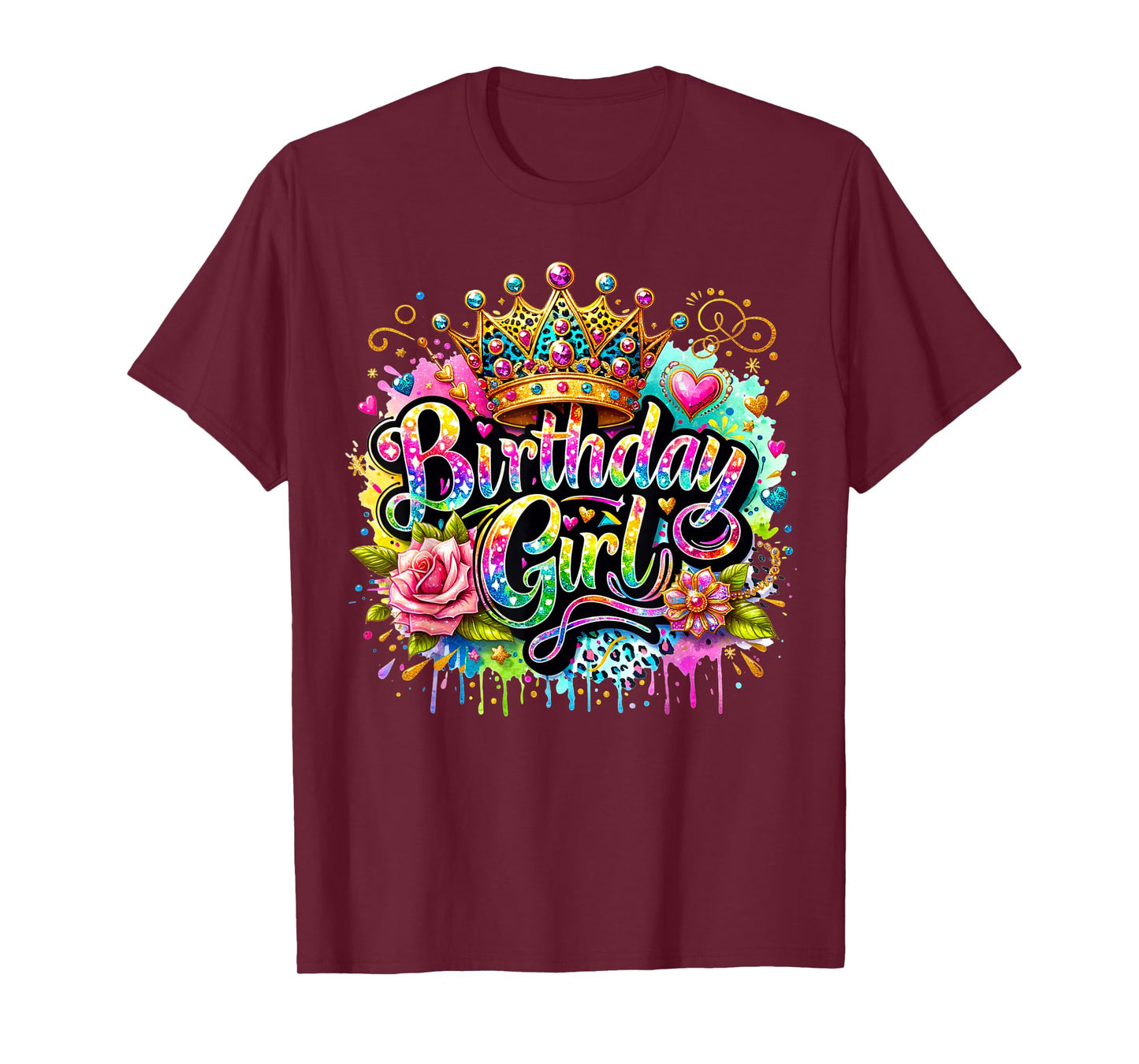 Birthday Girl Crown Floral Fun T-Shirt for Women T-Shirt