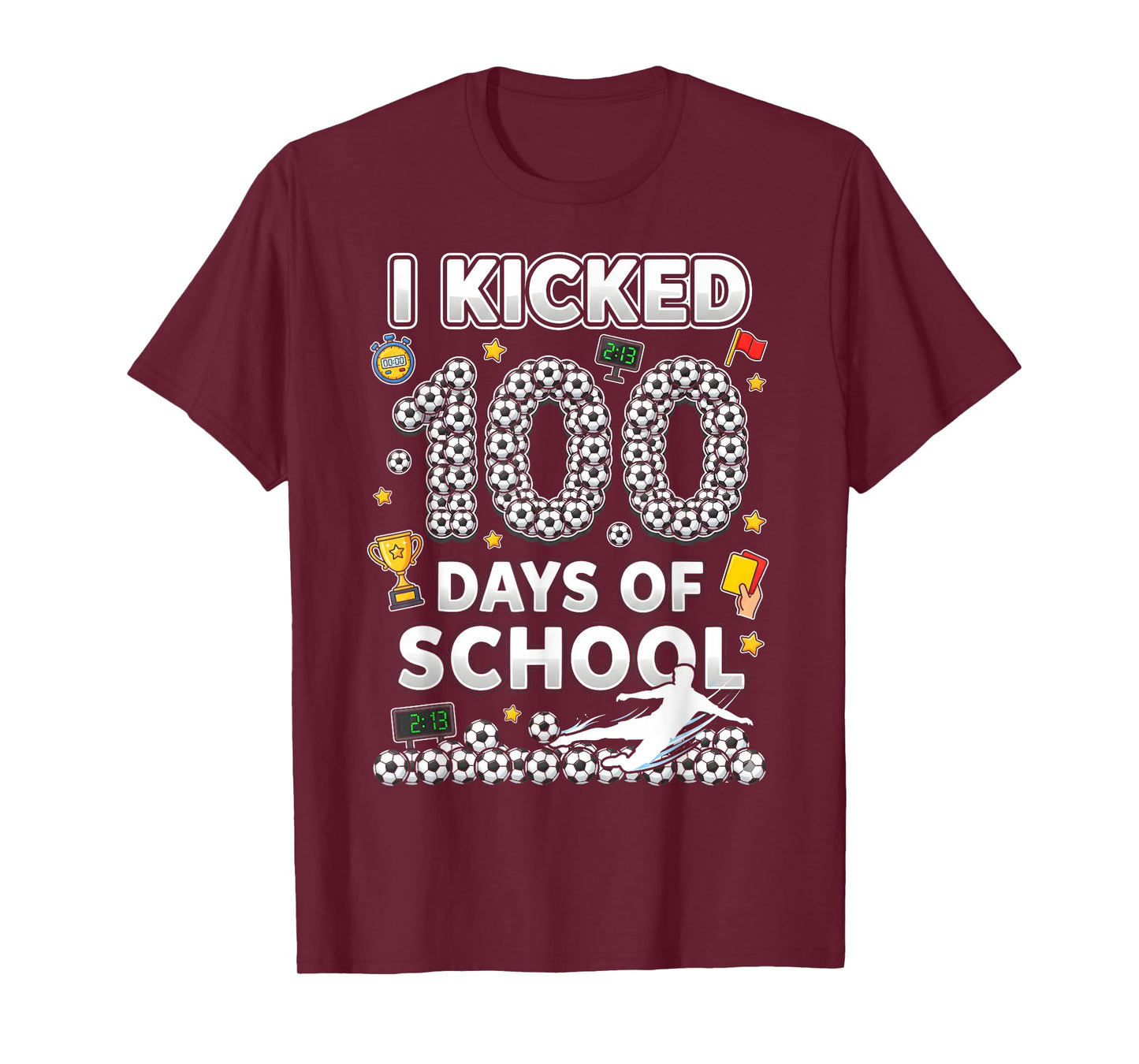 I Kicked100 Days of School Soccer Ice Cram Drip 100th Boys T-Shirt