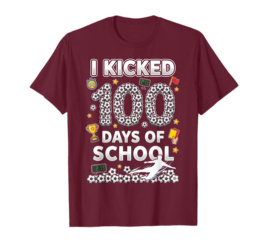 I Kicked100 Days of School Soccer Ice Cram Drip 100th Boys T-Shirt