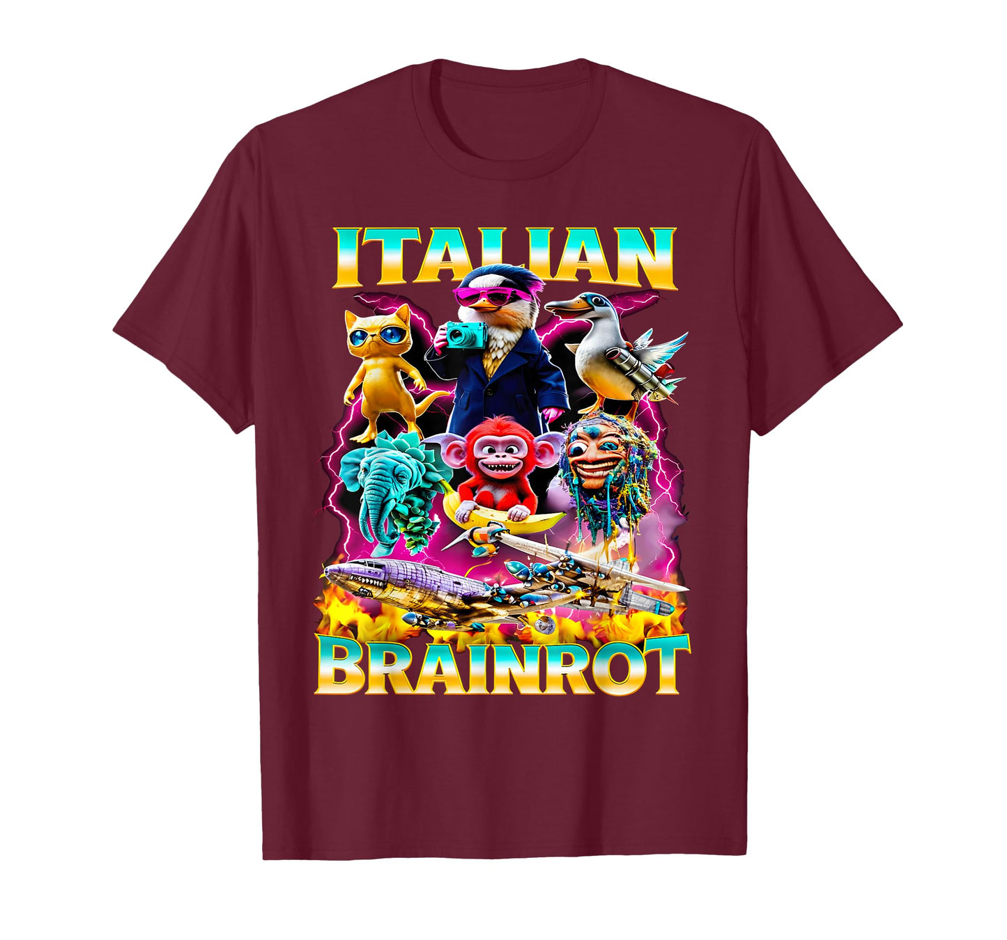Types of Italian Brainrot Meme Character Hand Drawn for Kids T-Shirt