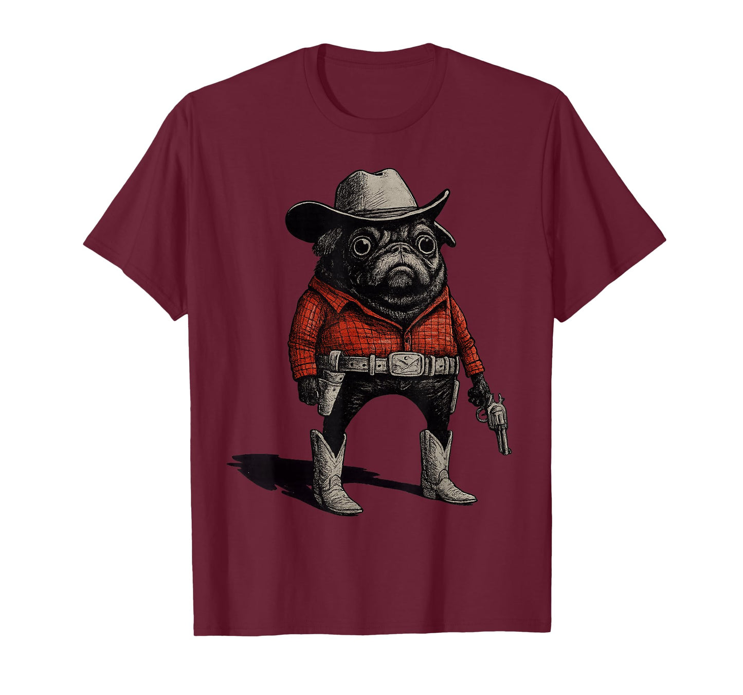Cowboy Pug Dog Funny Western Outfit Red Pug Cowboy Meme T-Shirt
