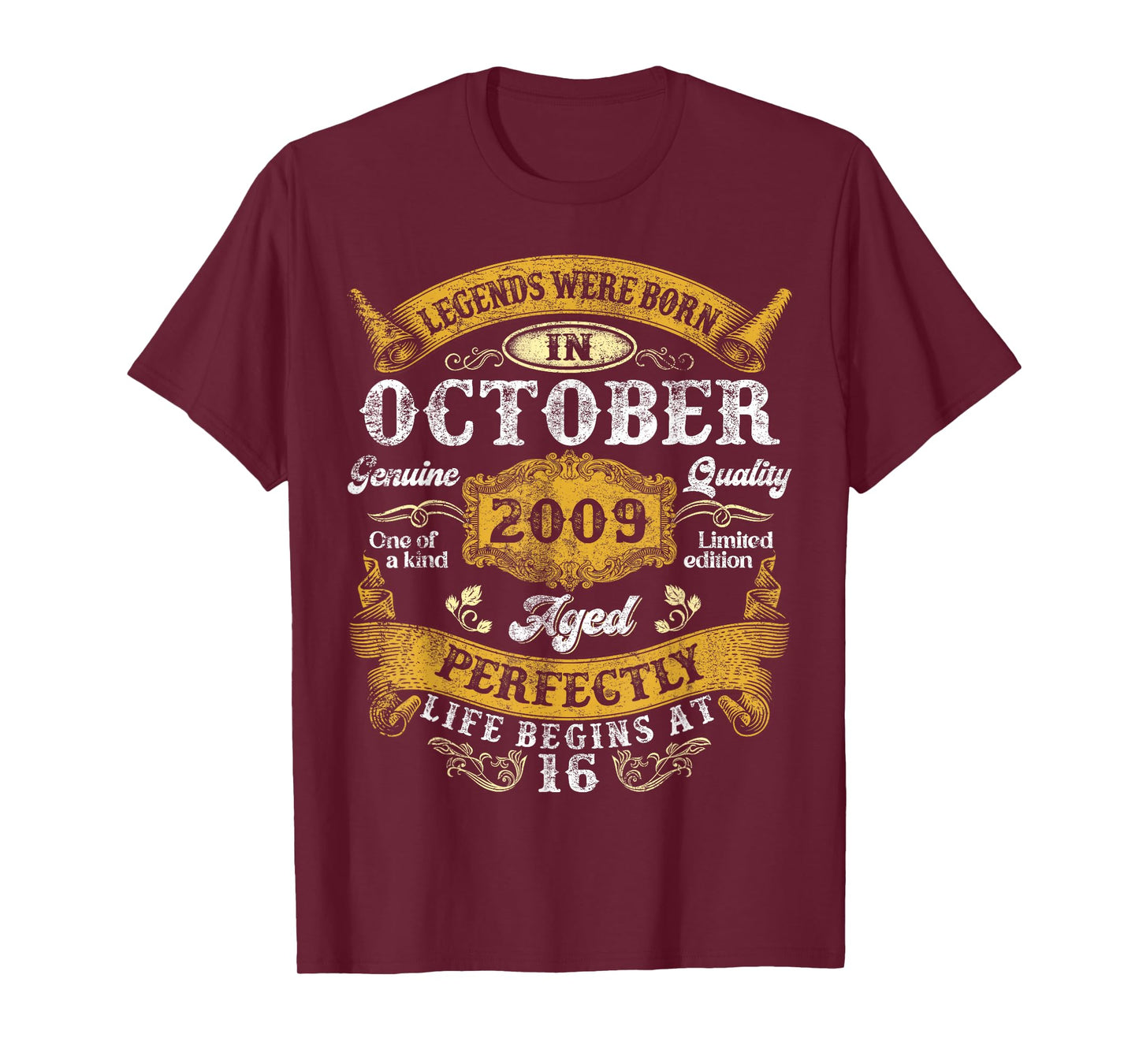 Legends Were Born In October 2009 Vintage 16th Birthday Boy T-Shirt