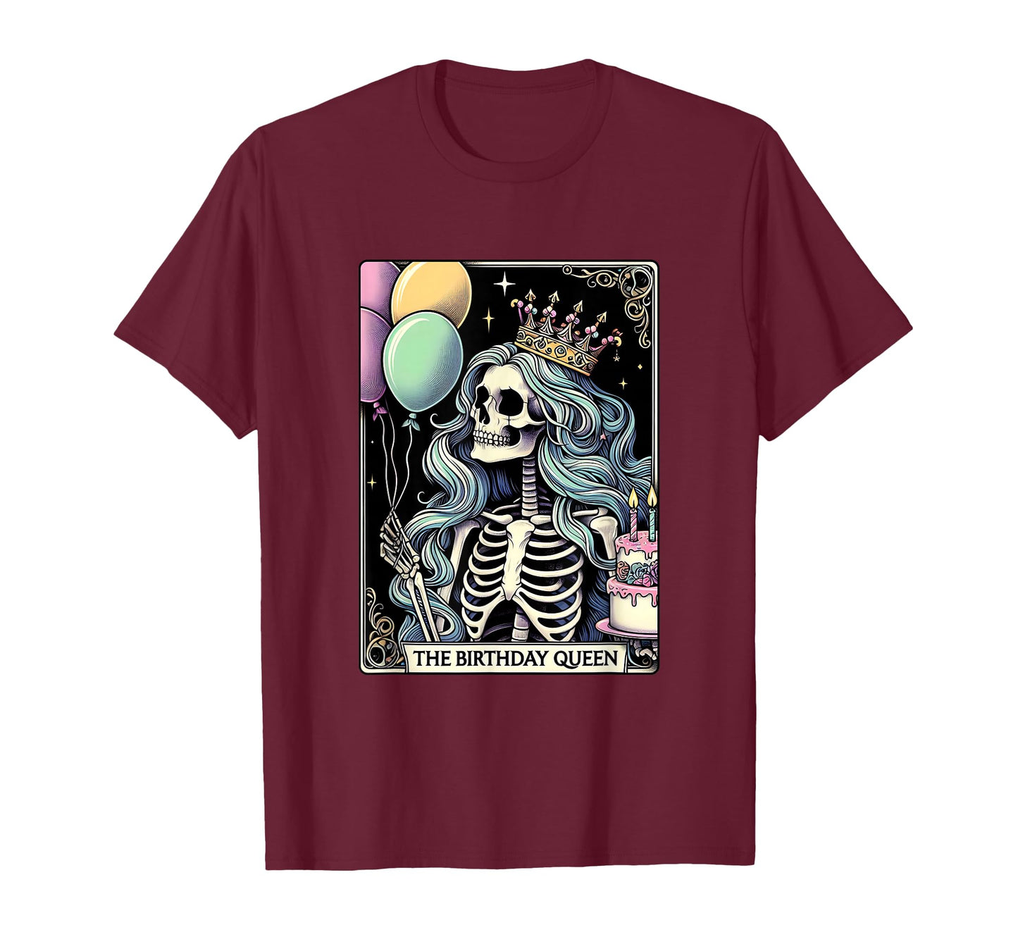 Birthday Queen Tarot Card Cute Gothic Skeleton Women Girls T-Shirt