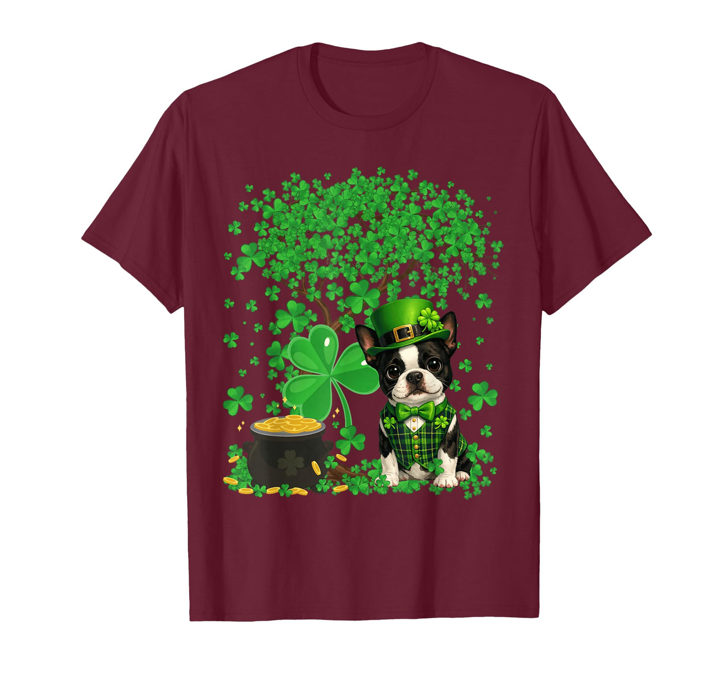 Funny Boston Terrier Dog Shamrock St Patrick's Day T-Shirt