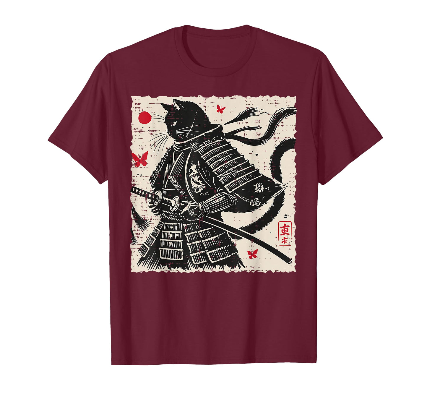 Japanese Cat Samurai Armor Vintage Art Men Boys Kids Women T-Shirt