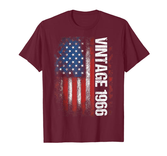 Vintage 1966 60th Birthday Gifts 60 Years Old American Flag T-Shirt