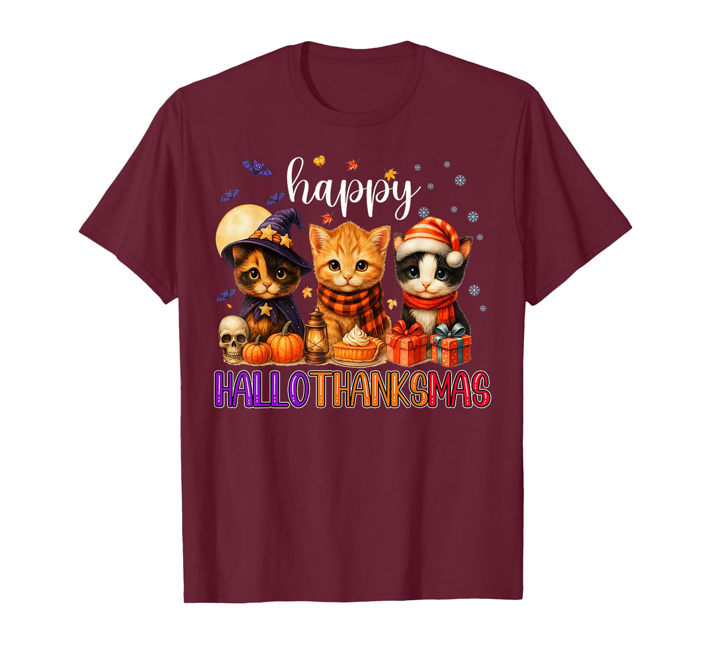 Happy HalloThanksMas Funny Halloween Thanksgiving Christmas T-Shirt