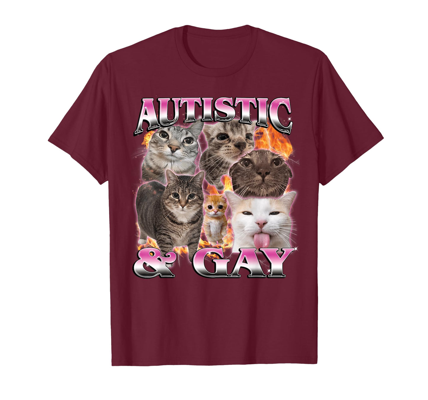 Autistic and Gay Funny Cat Meme Bootleg for Men Women T-Shirt