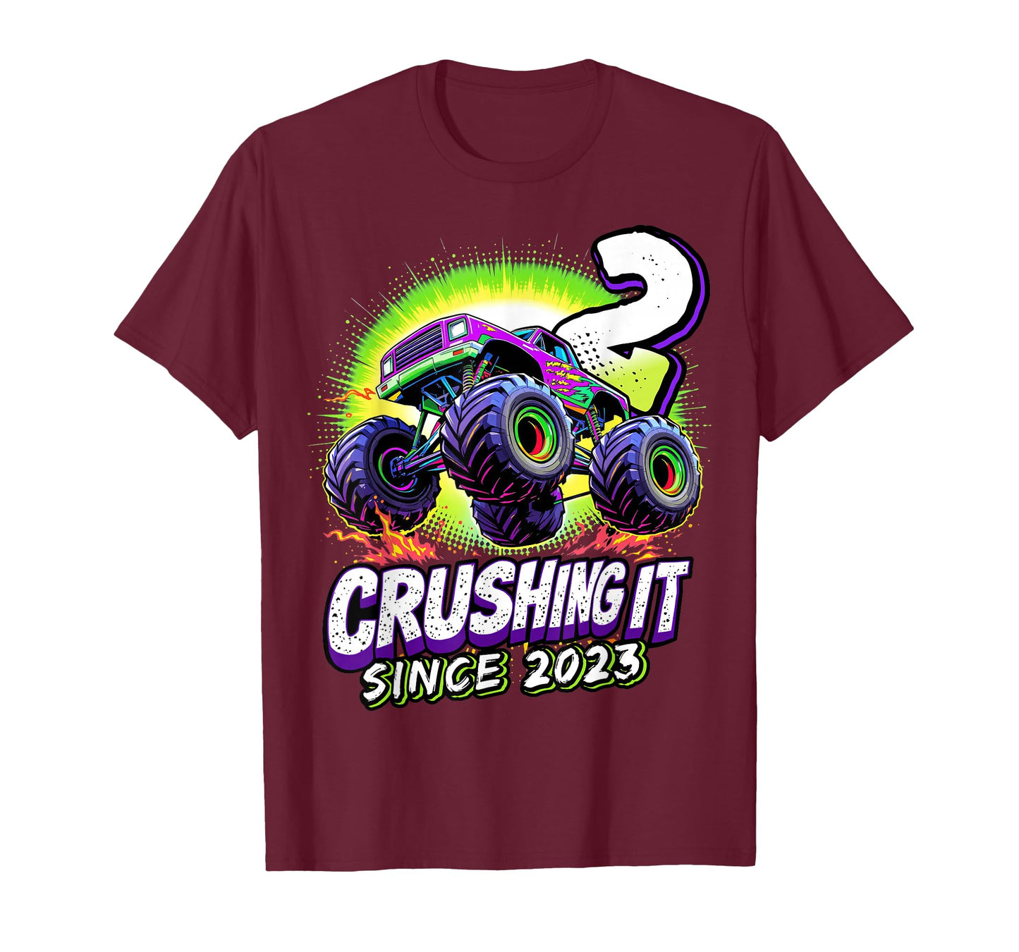 Birthday Monster Truck 2 Year Old Boys 2nd Party Born 2023 T-Shirt