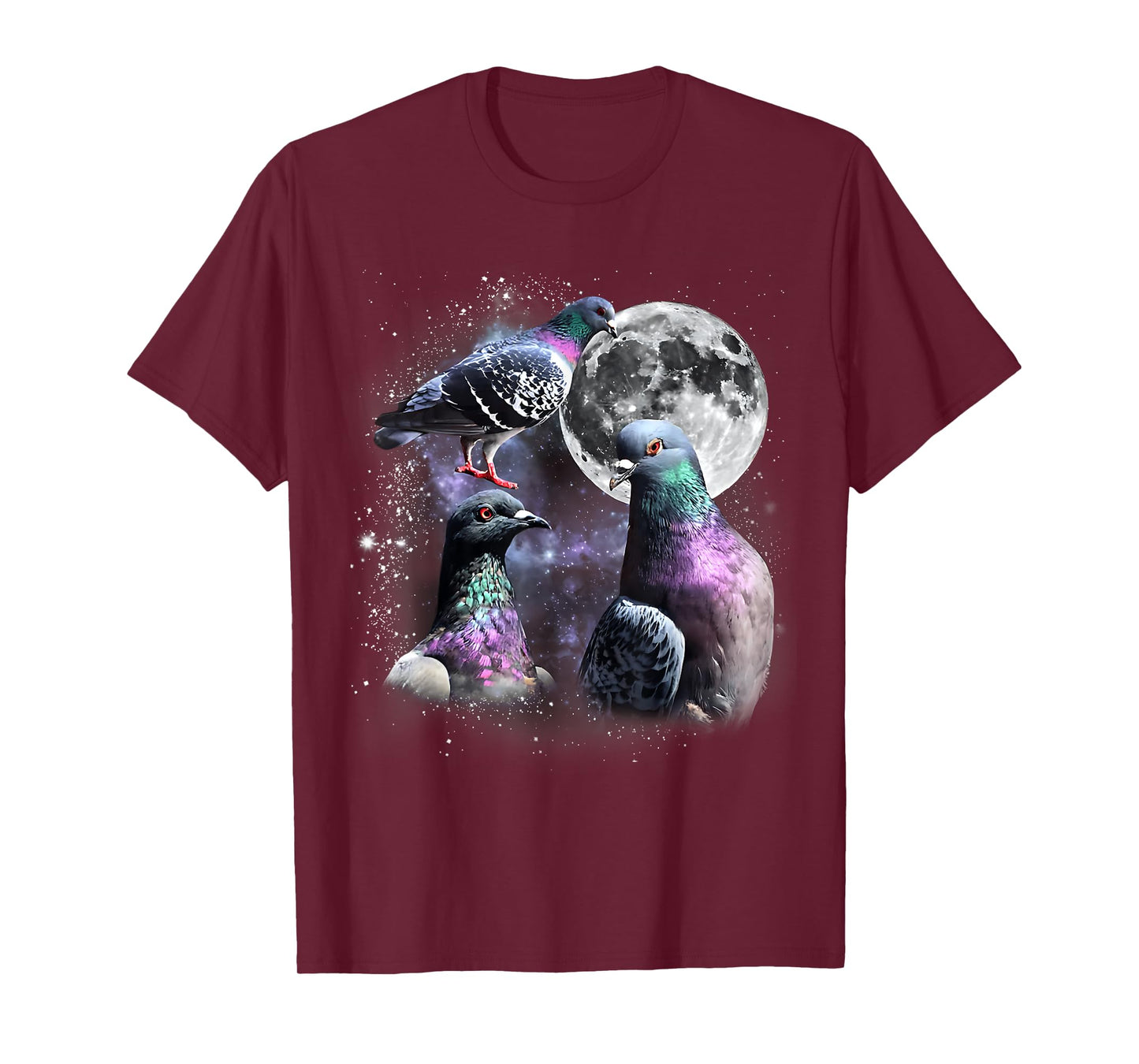 Funny Three Pigeon Moon Weird Cursed Meme 3 Pigeon Silly T-Shirt