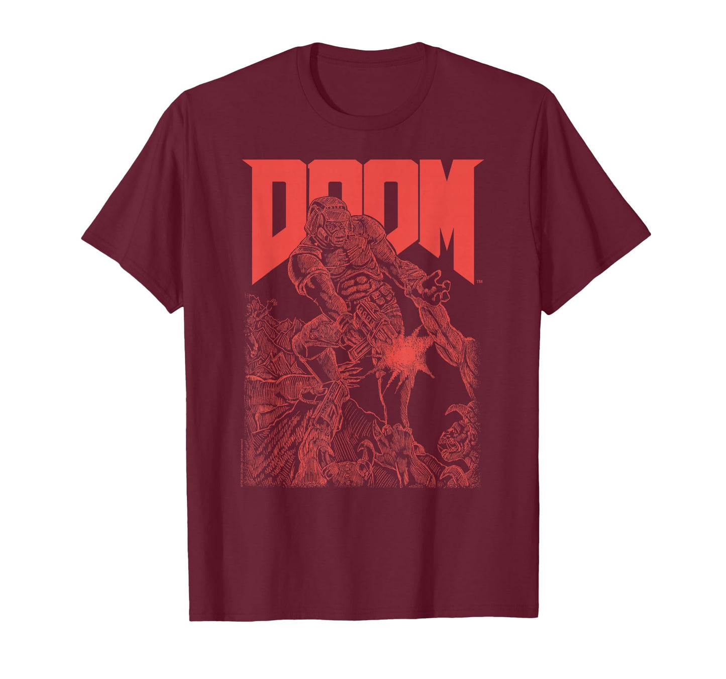 DOOM Red Sketched Cover Art Retro Video Game T-Shirt