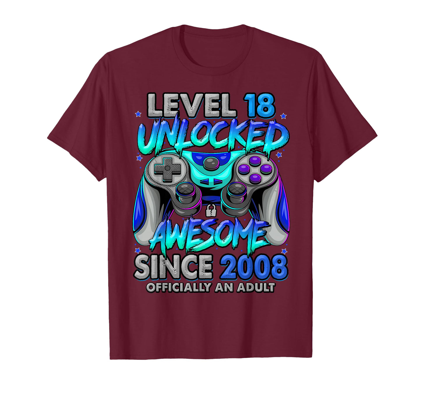Level 18 Unlocked Awesome Since 2008 18th Birthday Gaming T-Shirt