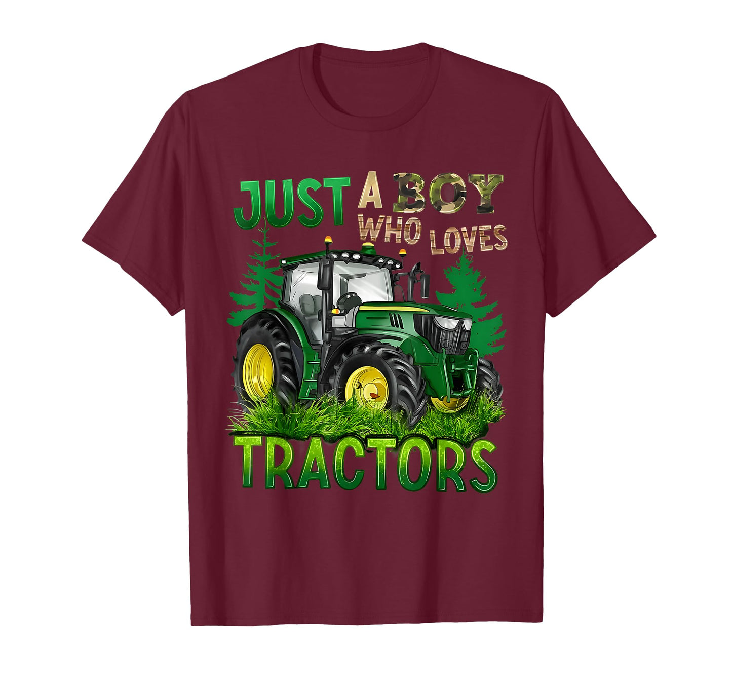 JUST A BOY WHO LOVES TRACTORS Green Farm Trucks Tractors T-Shirt